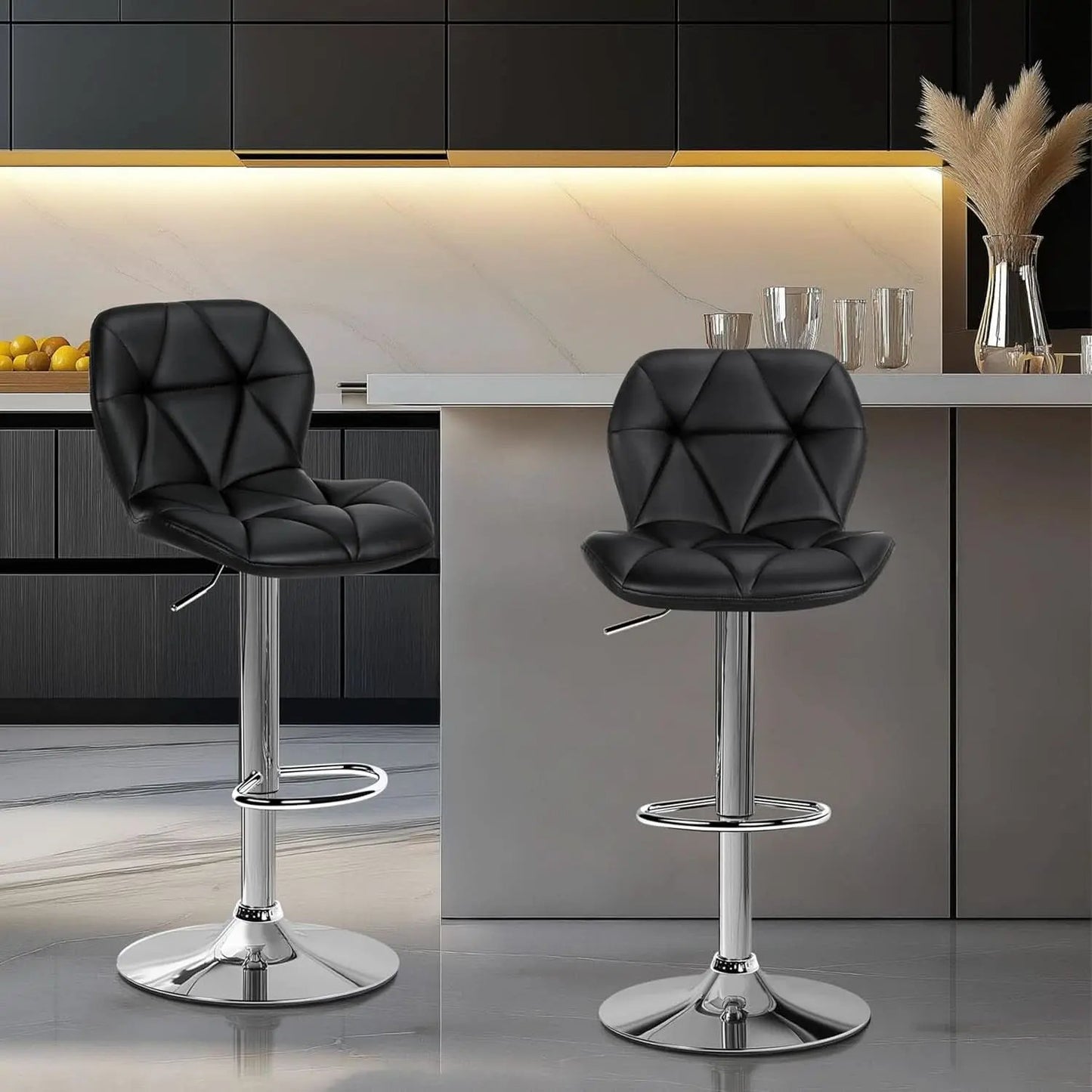 Set Of 2 Modern Adjustable Black PU Leather Bar Stools from PriceLows™