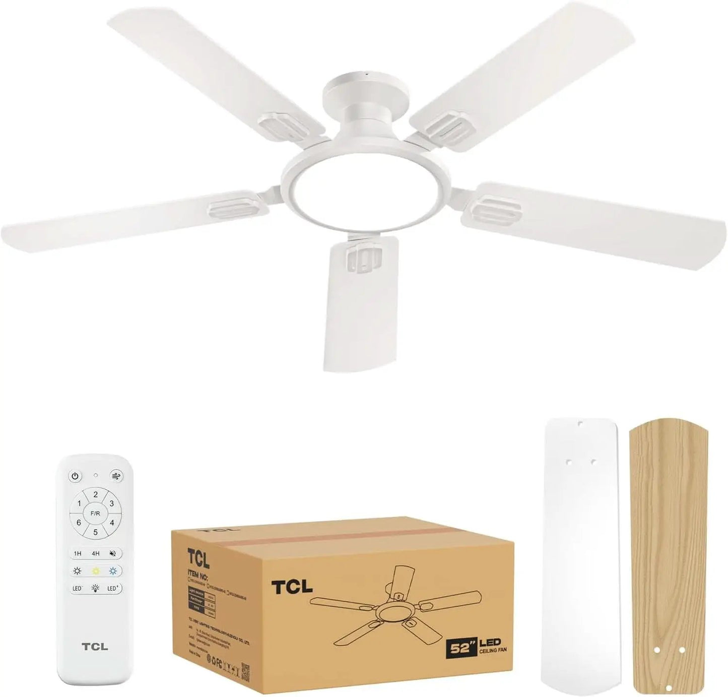 52 Inch White Flush Mount Ceiling Fan With LED Light from PriceLows™