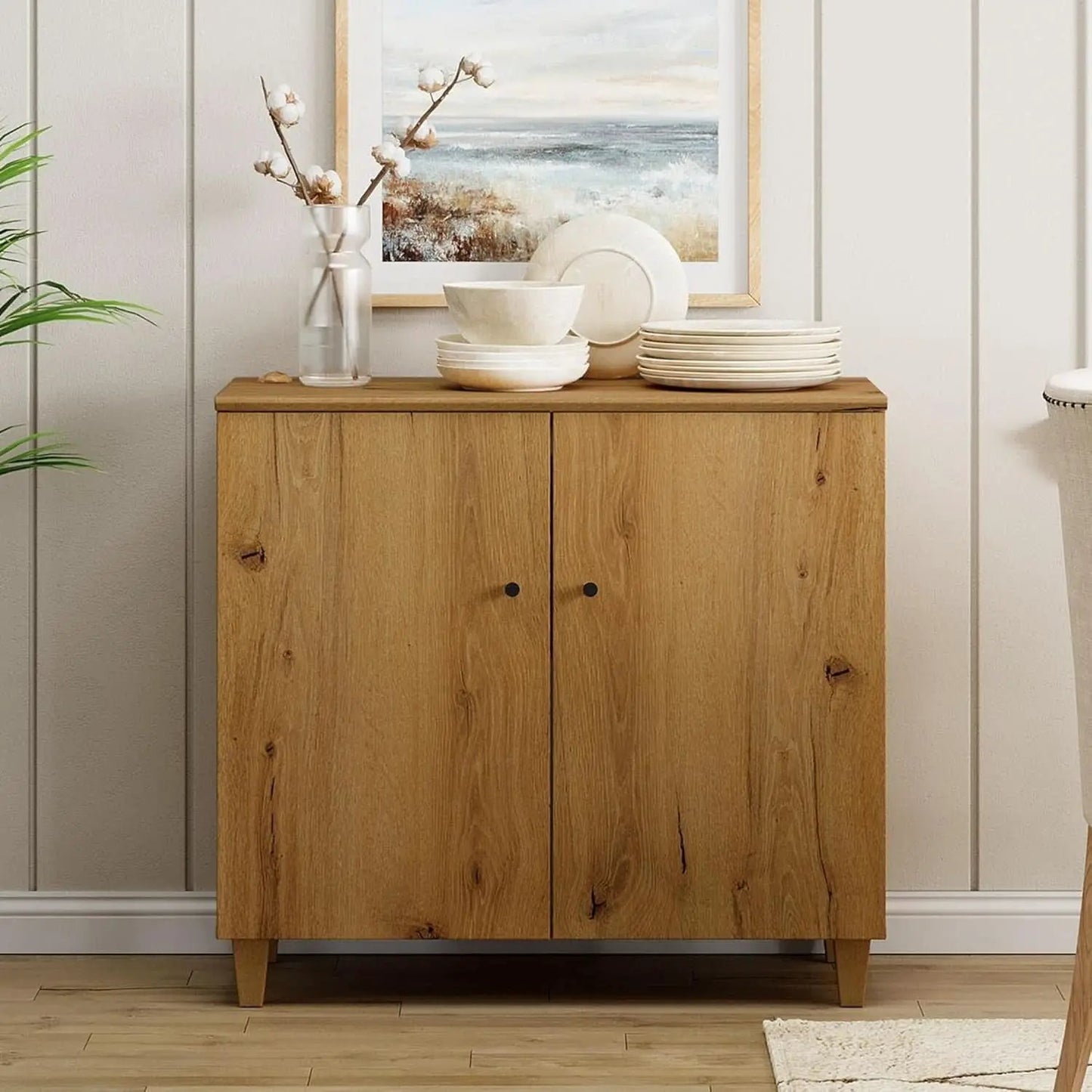 Oak Brown 35-Inch Wide Sideboard Buffet Storage Cabinet from PriceLows™