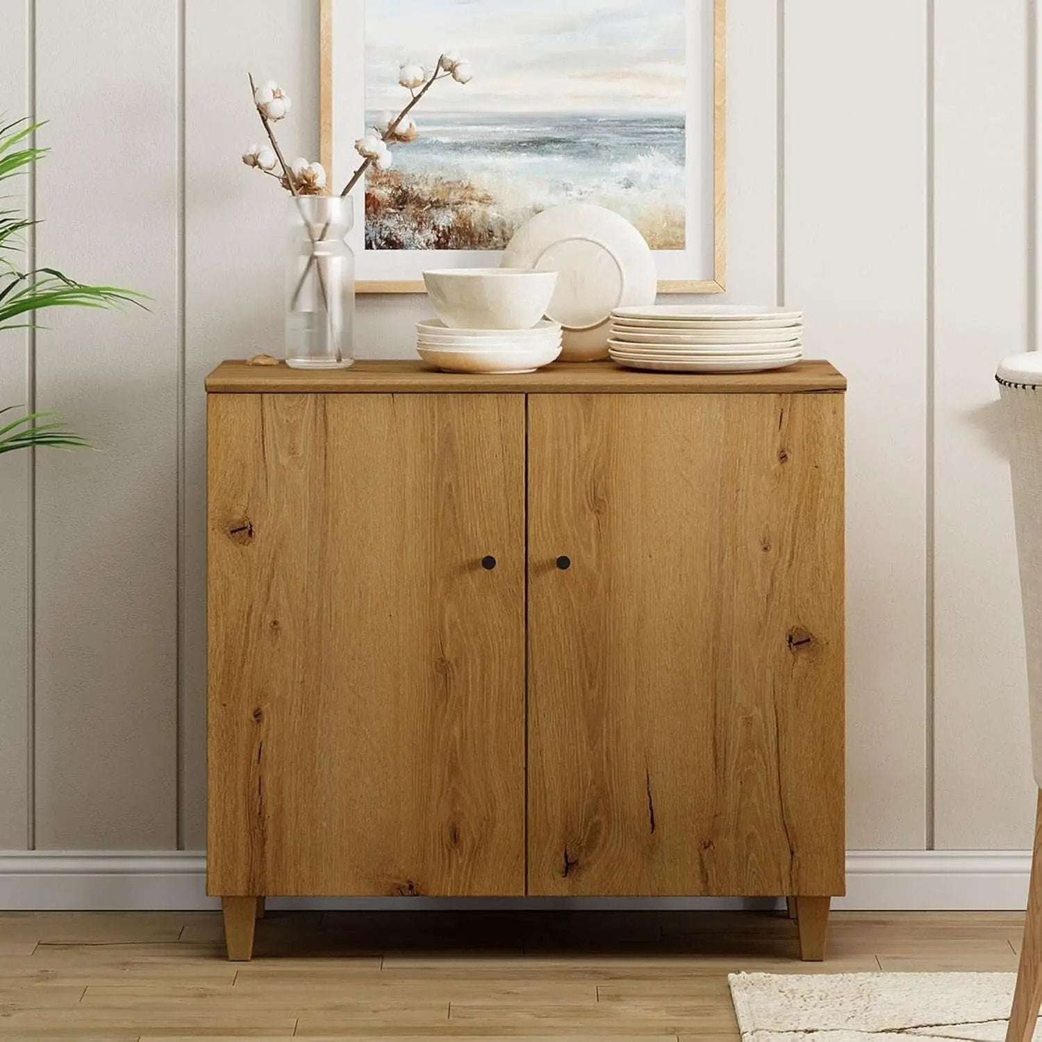 Oak Brown 35-Inch Wide Sideboard Buffet Storage Cabinet from PriceLows™