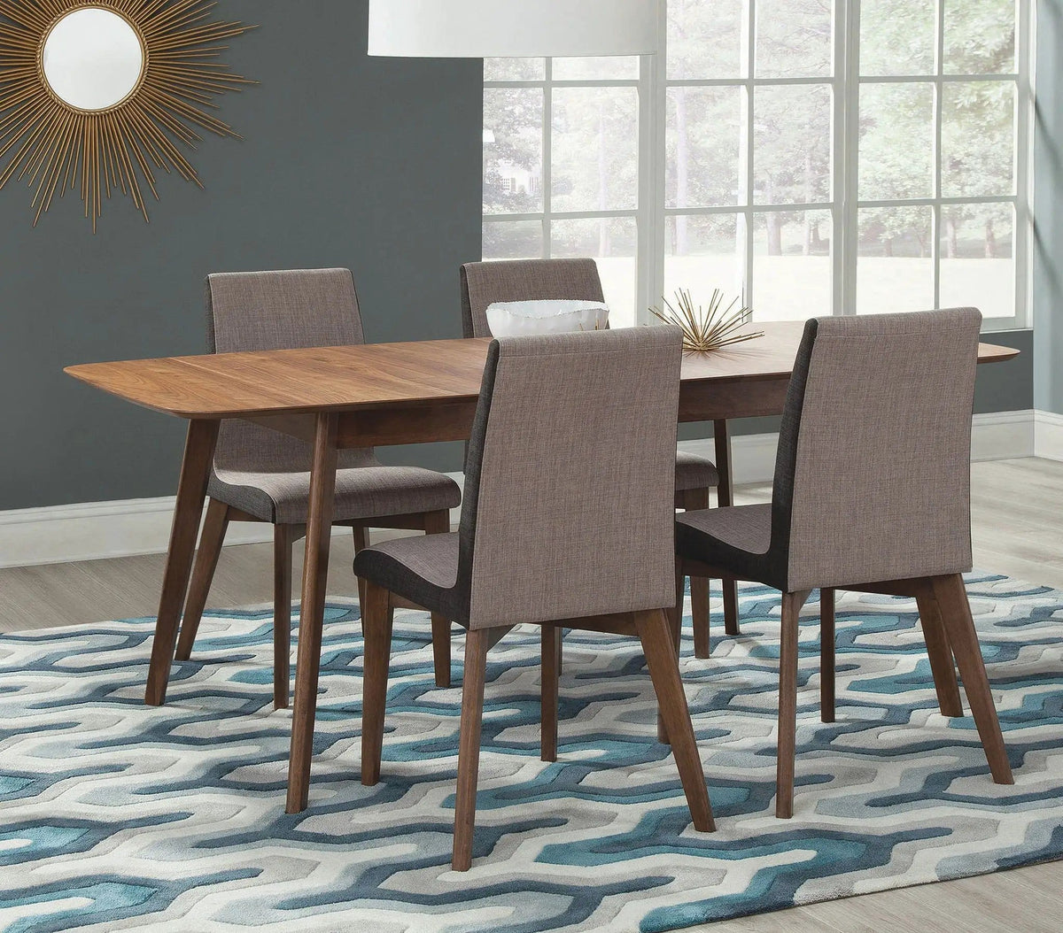 Redbridge 5-piece Rectangular Dining Set Natural | 5-Piece Set | Walnut & Fabric | Walnut