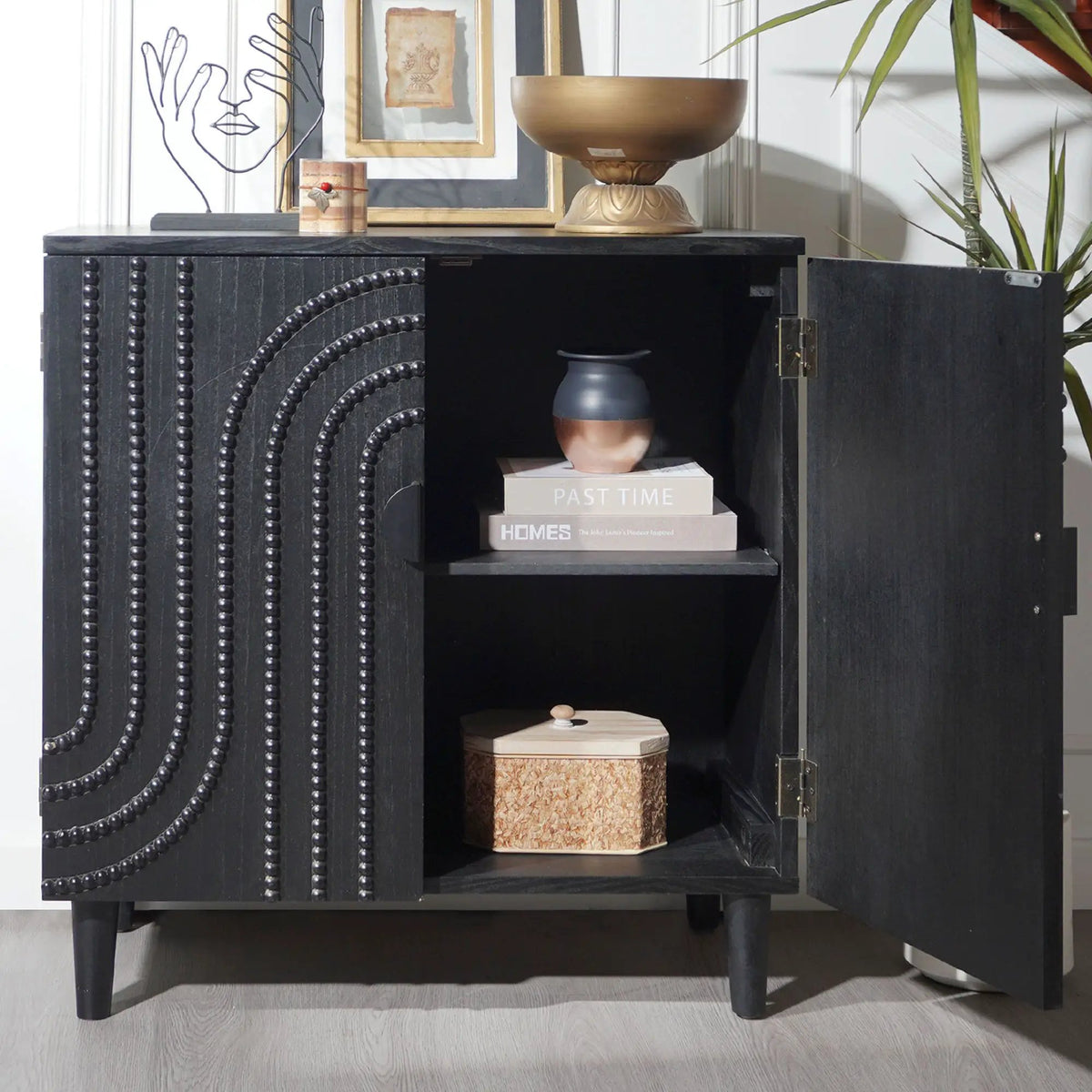 Two Door Storage Cabinet | Adjustable Shelf | Rainbow Wood Bead | Matte Black