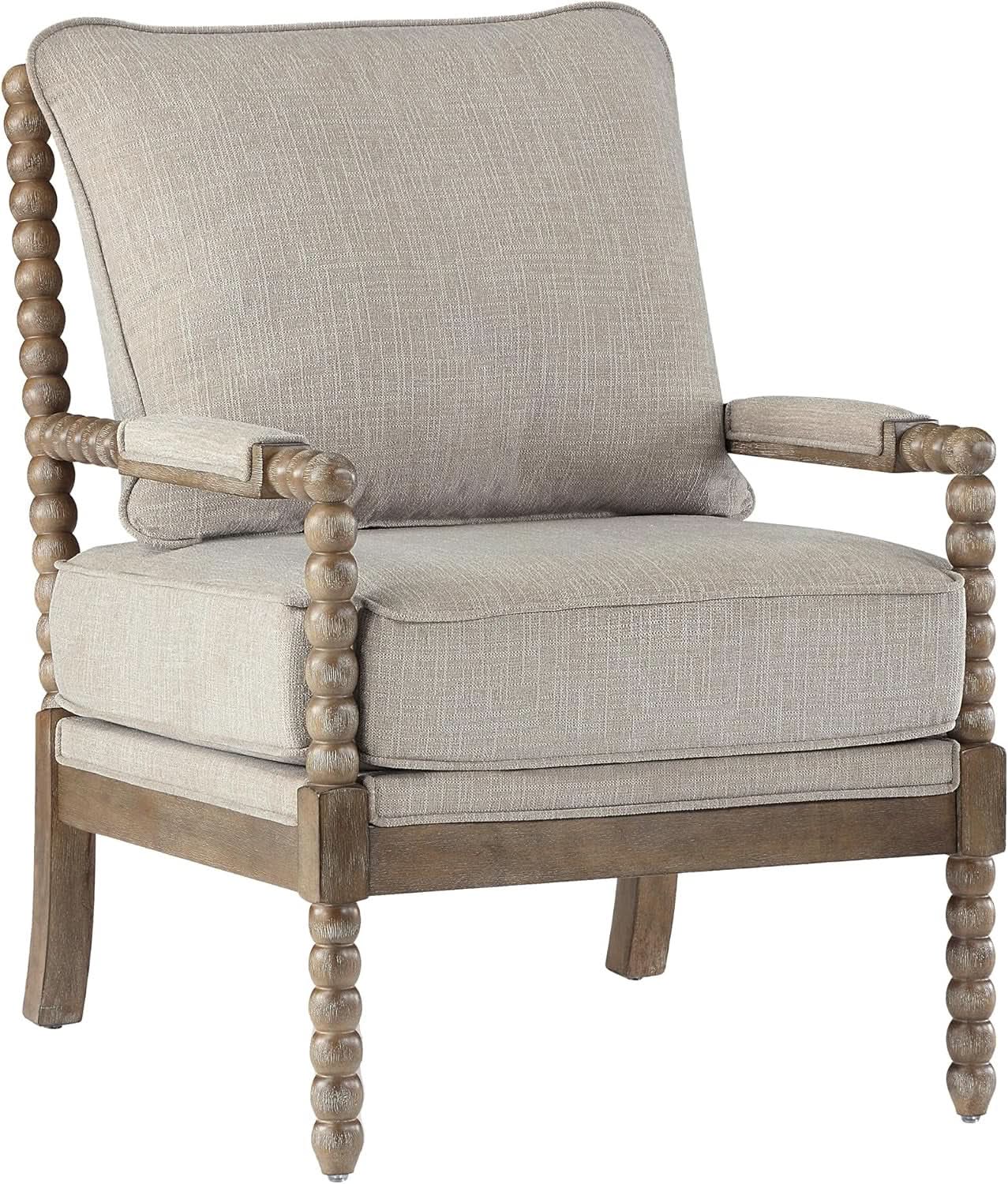 Linen Spindle Accent Chairs Set Of 2 Cushioned Armrests from PriceLows™