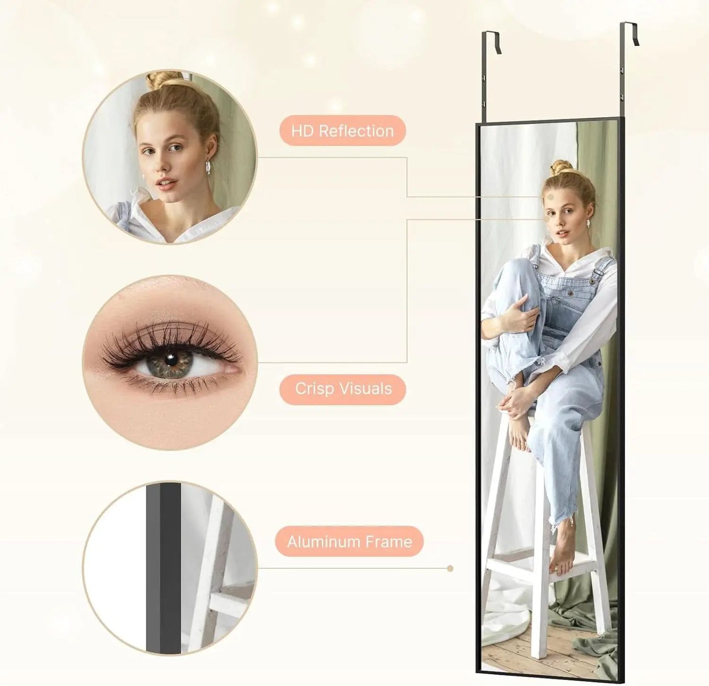 48x14 Inch Full Length Tempered Glass Door Mirror Over Door from PriceLows™
