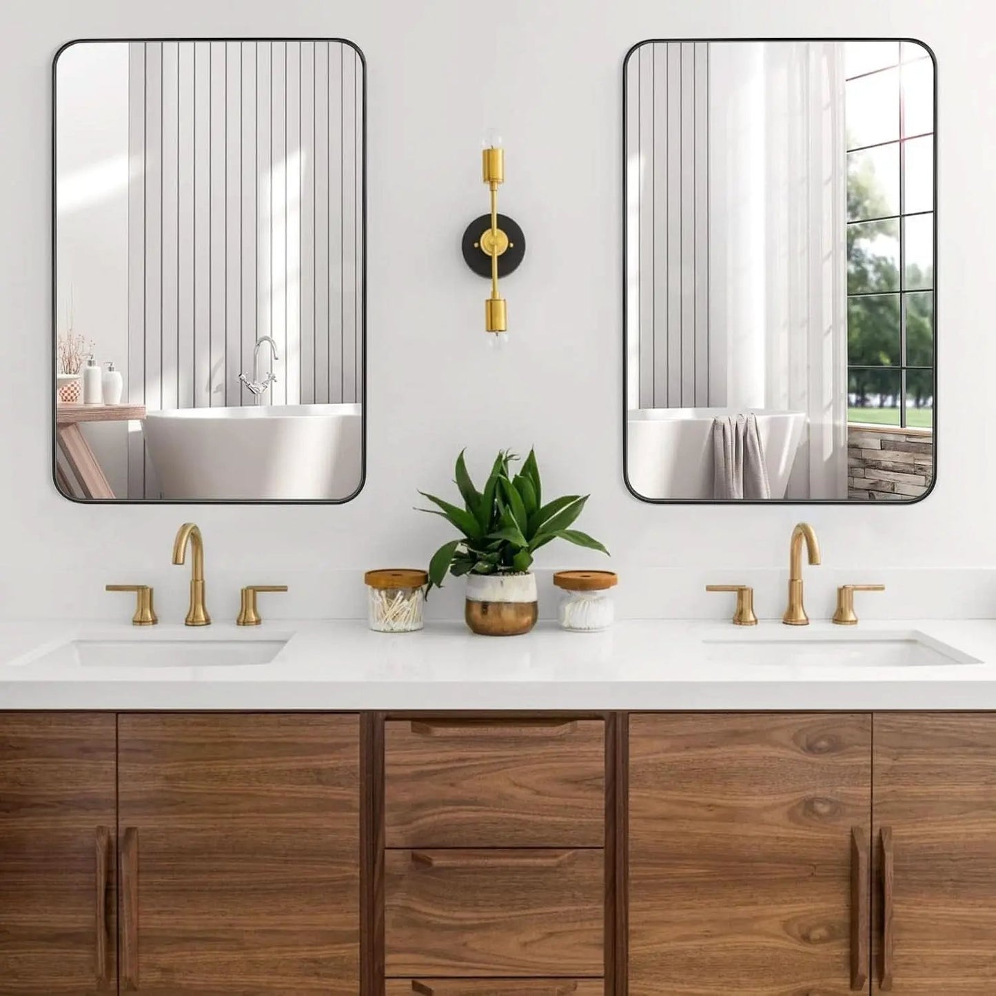 24x36 Inch Black Rounded Rectangle Bathroom Mirror With Anti Rust Stainless Steel Frame from PriceLows™