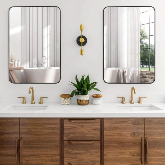 24x36 Inch Black Rounded Rectangle Bathroom Mirror With Anti Rust Stainless Steel Frame from PriceLows™