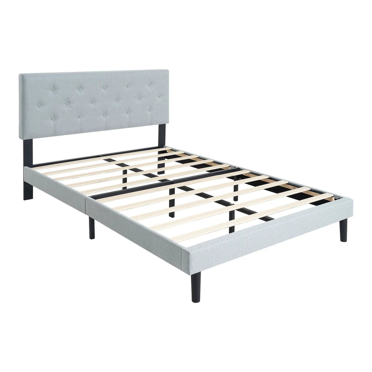 Platform Bed Frame | Button Tufted Headboard | Box Spring Free