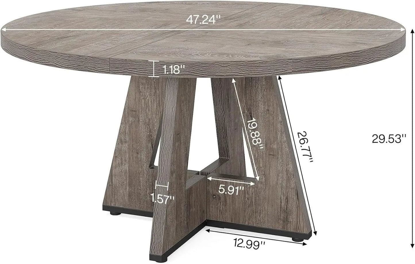 Round Dining Table 47 Inch Wood Farmhouse Grey Kitchen from PriceLows™
