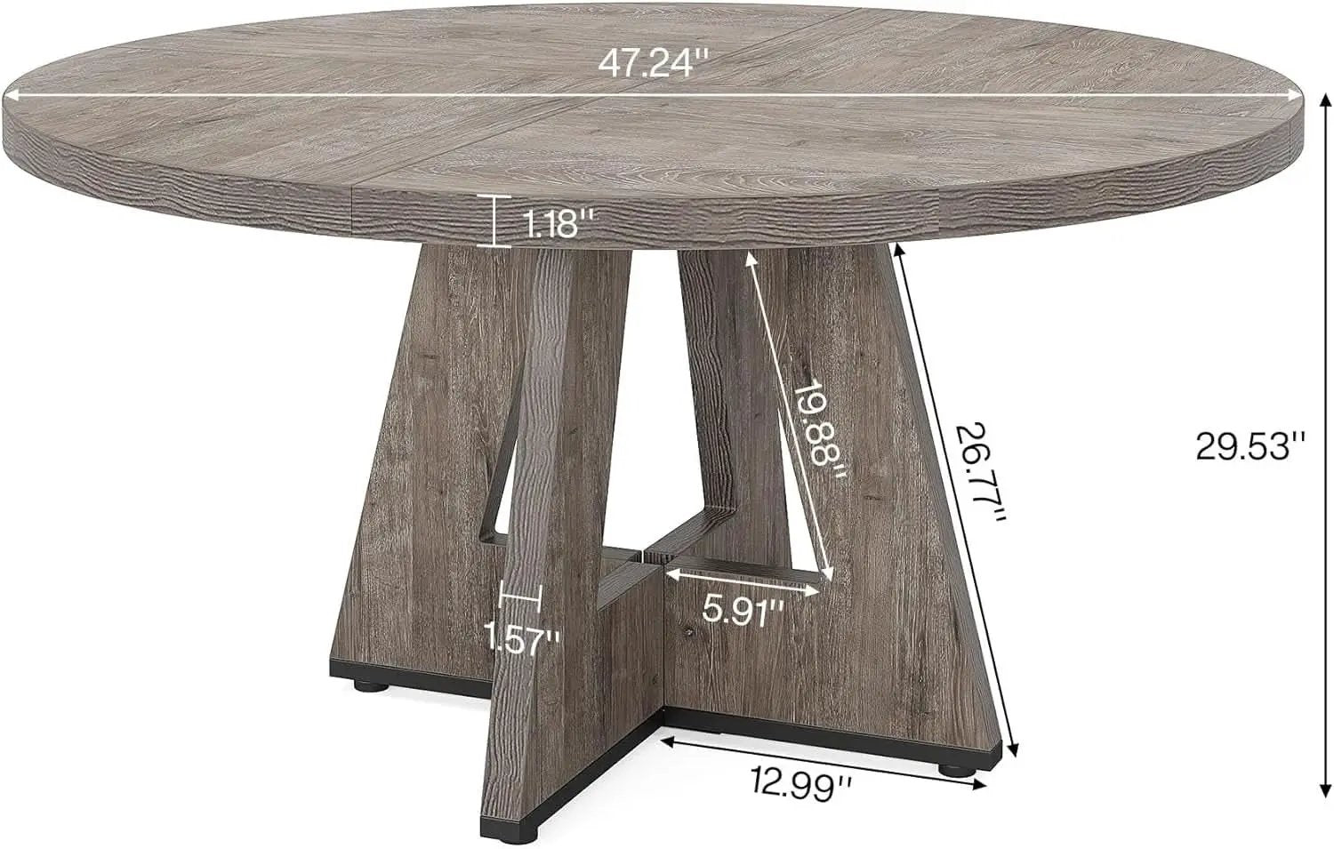 Round Dining Table 47 Inch Wood Farmhouse Grey Kitchen from PriceLows™