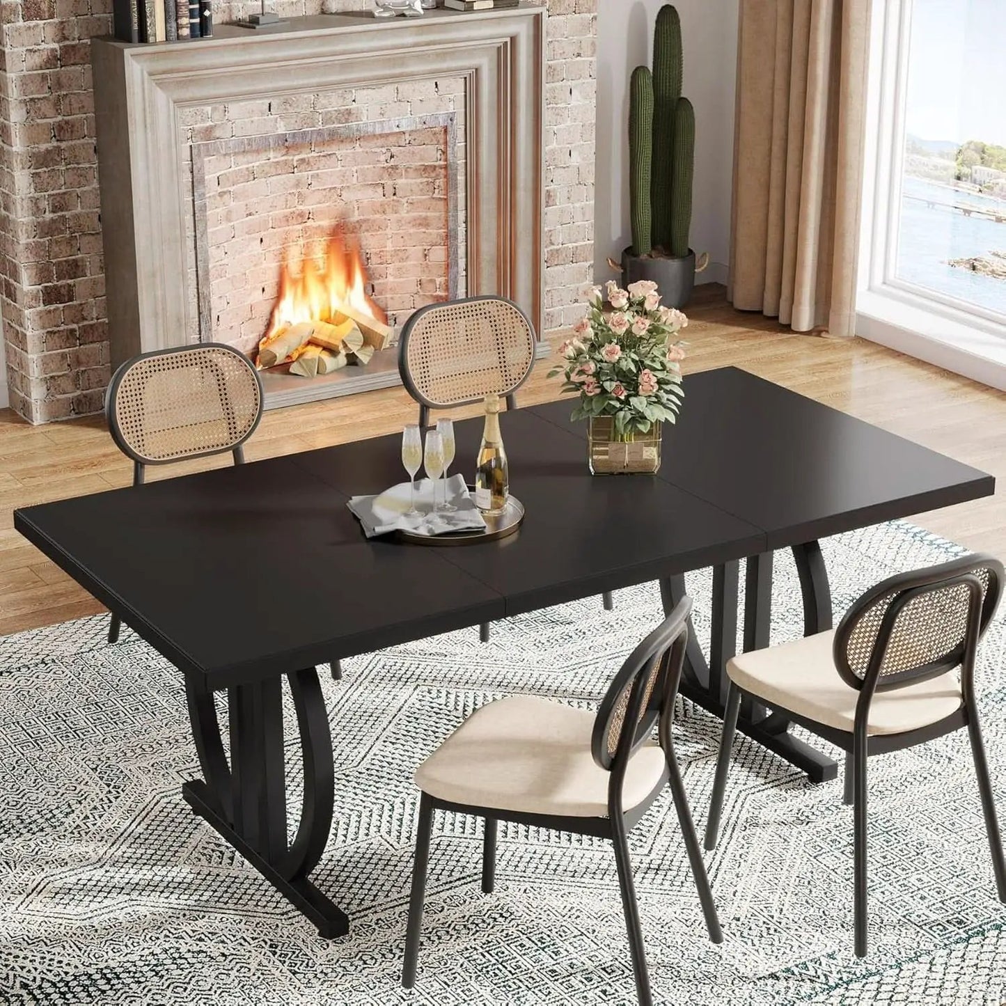 Black Modern Dining Table For Four To Six Rectangular from PriceLows™