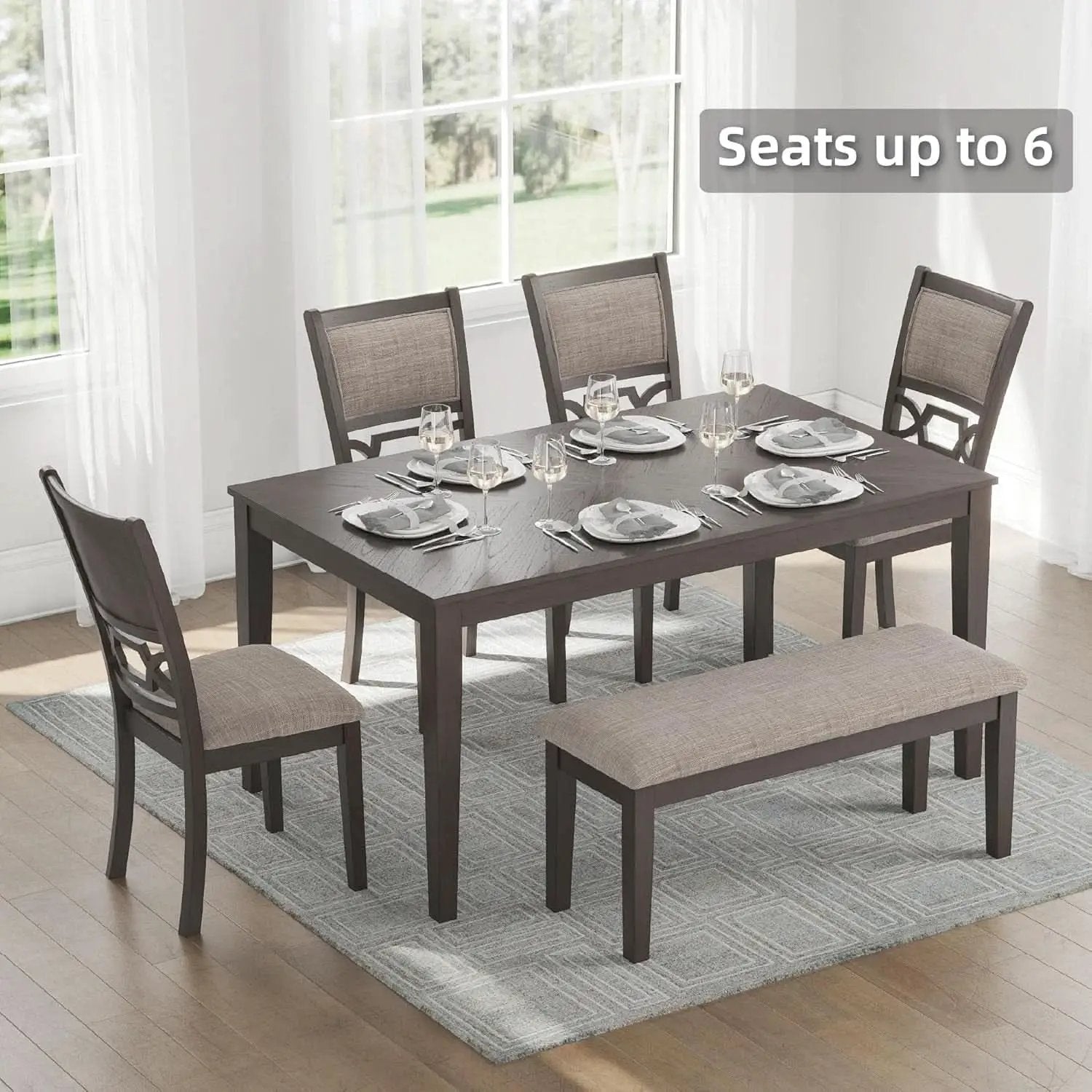 Diamond Patterned Dining Table Set Gray Walnut Stain from PriceLows™