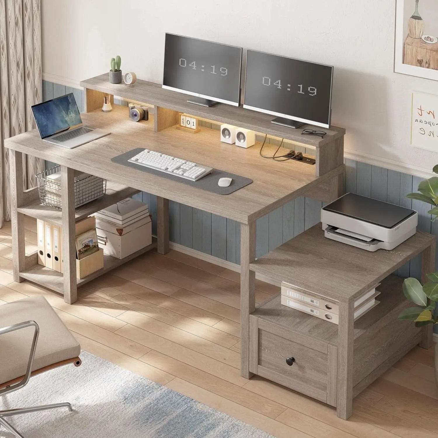 Ash Gray 60.4Inch Computer Desk Multifunctional Storage from PriceLows™
