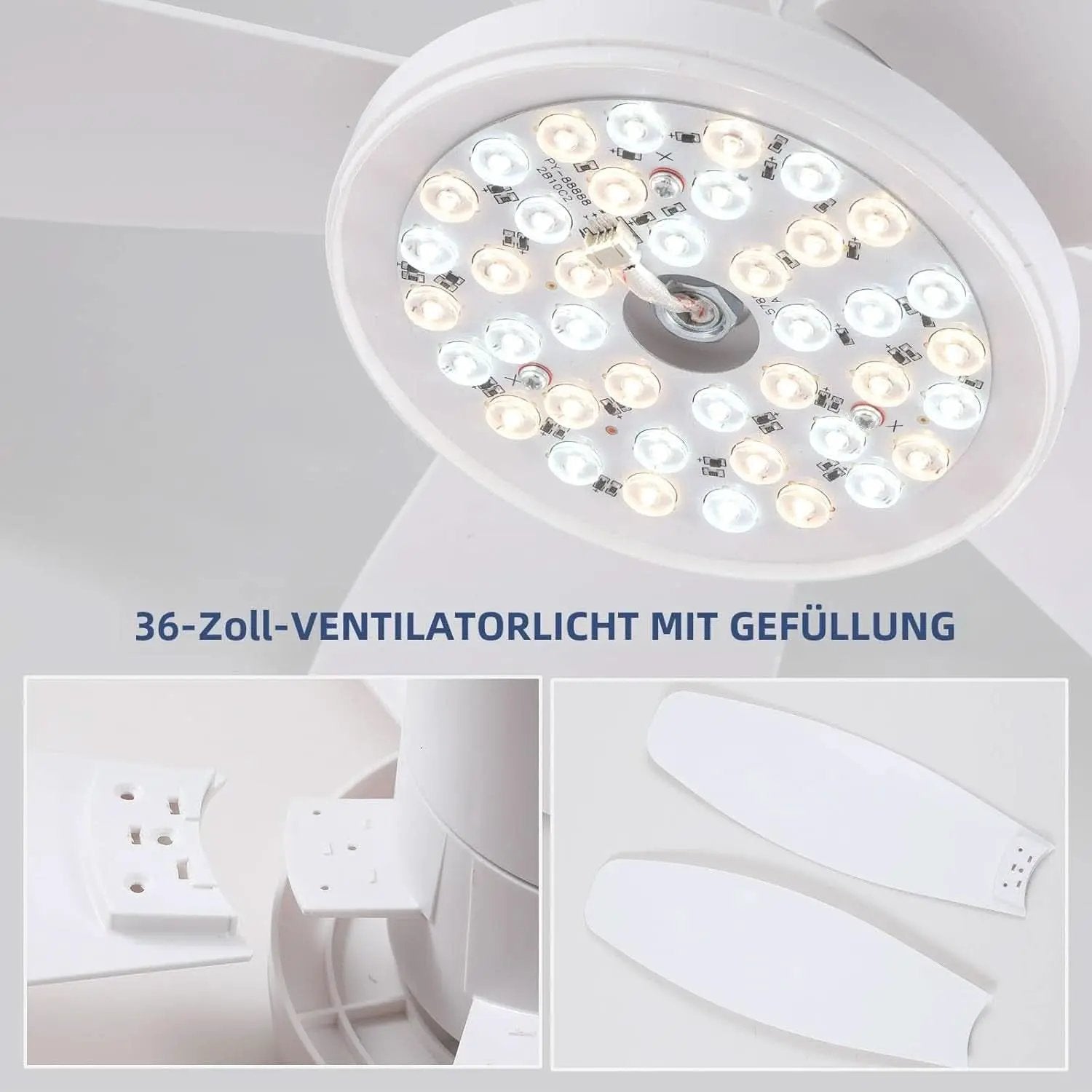 36 Inch White Ceiling Fan With Dimmable LED Remote App Control Energy Efficient from PriceLows™