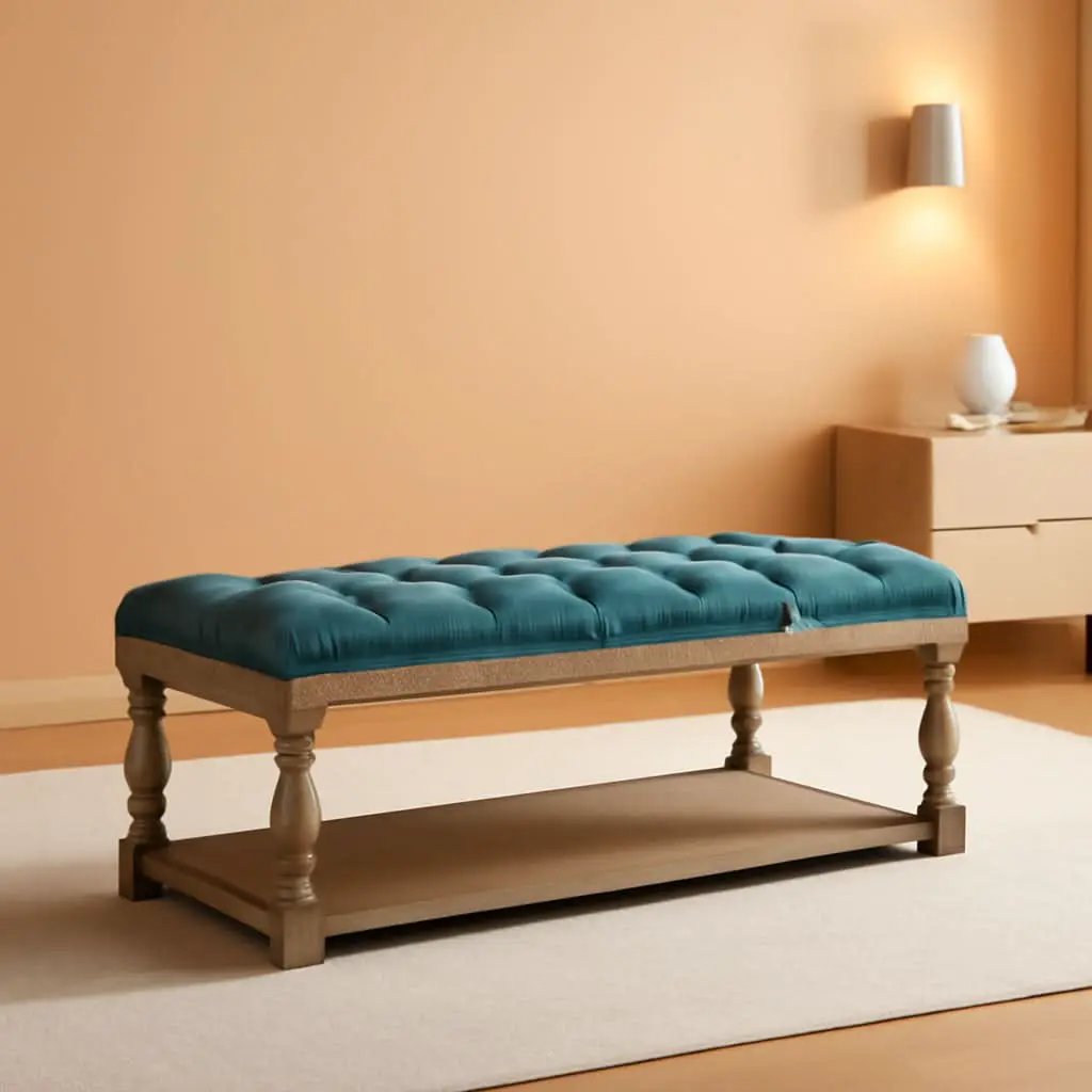 Blue Rectangular Upholstered Ottoman Coffee Table Tray from PriceLows™