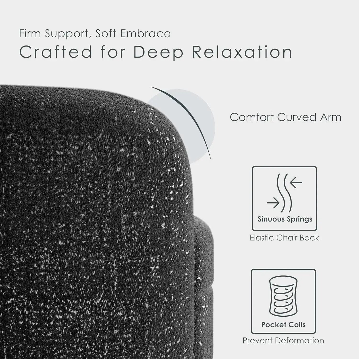 Nimiane Modern Boucle Sofa Set Black With Curved Arms from PriceLows™