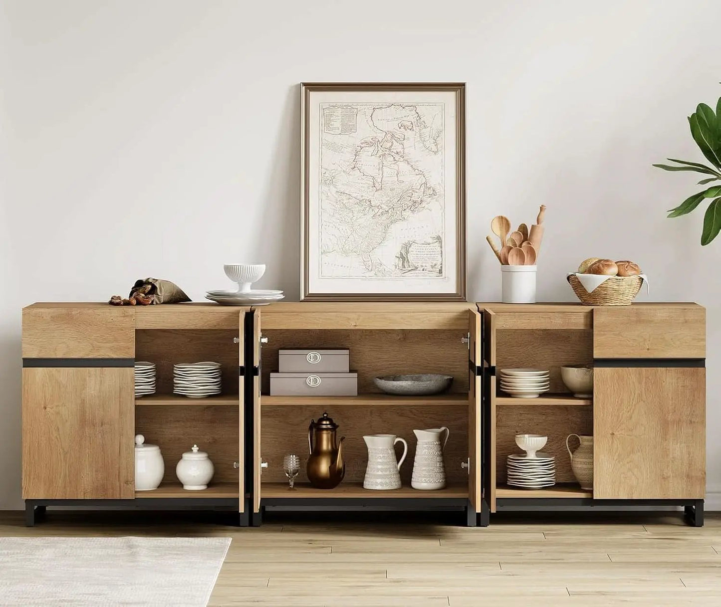 Oak 3 In 1 Modern Sideboard With Adjustable Shelf Unit from PriceLows™