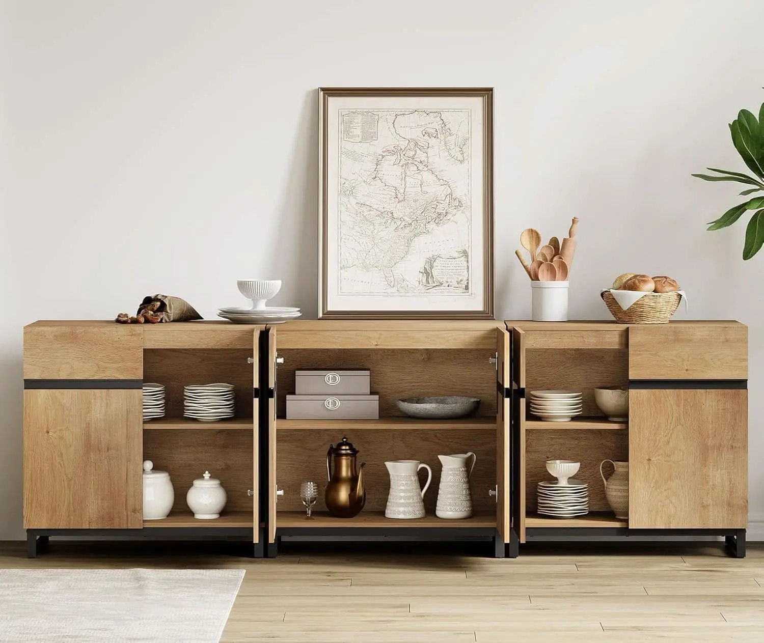 Oak 3 In 1 Modern Sideboard With Adjustable Shelf Unit from PriceLows™