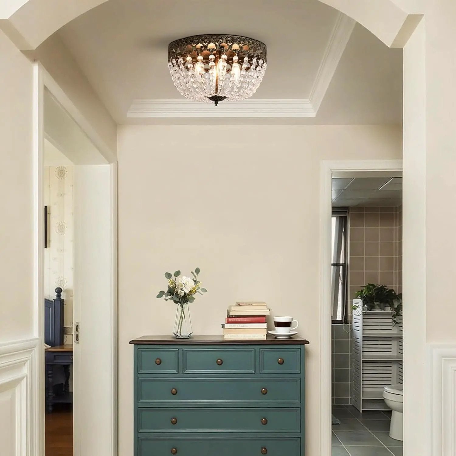 Bronze Crystal 15 Inch Four Light Flush Mount Ceiling Light from PriceLows™