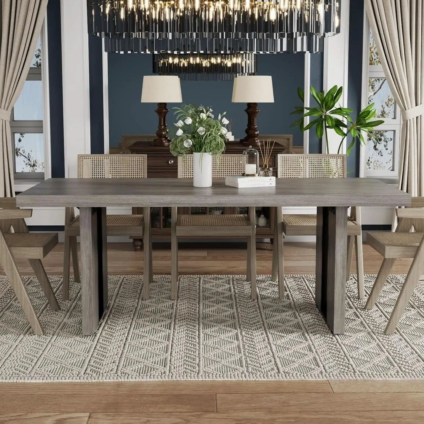 71 Inch Rustic Gray Farmhouse Dining Table For 6 To 8 from PriceLows™