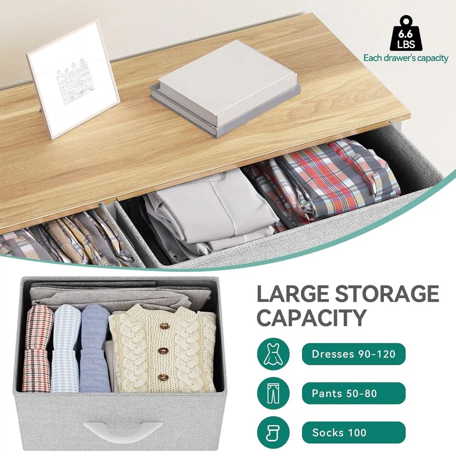 Bedroom Tall Linen Textured Fabric Dresser Drawers from PriceLows™