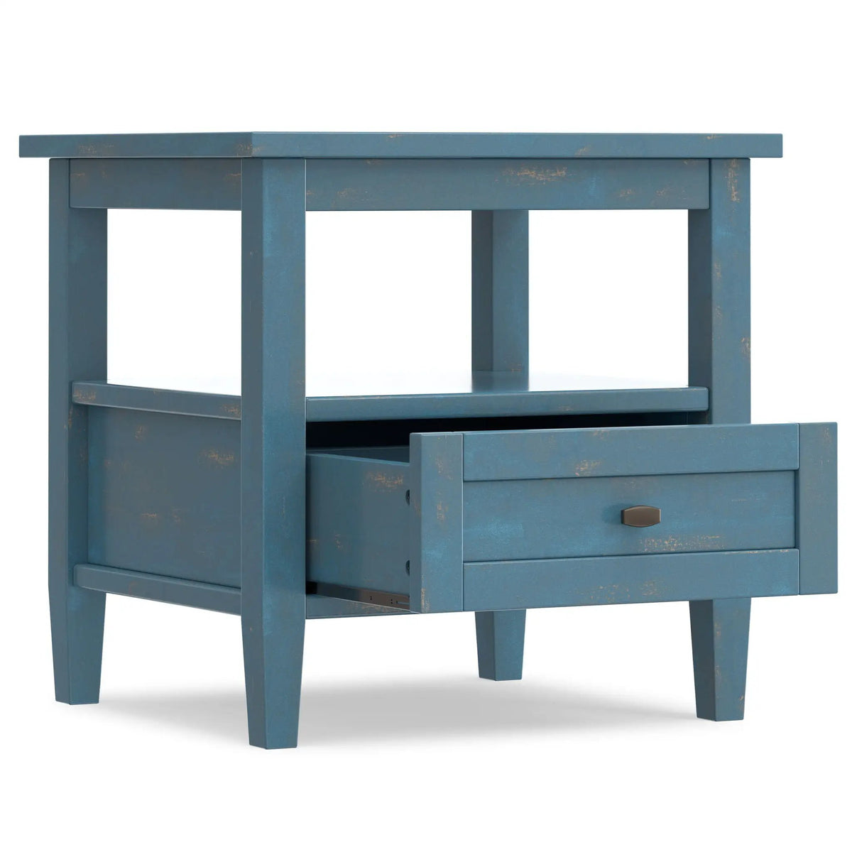Warm Shaker Solid Wood Table | Bottom Drawer | Open Shelf Storage