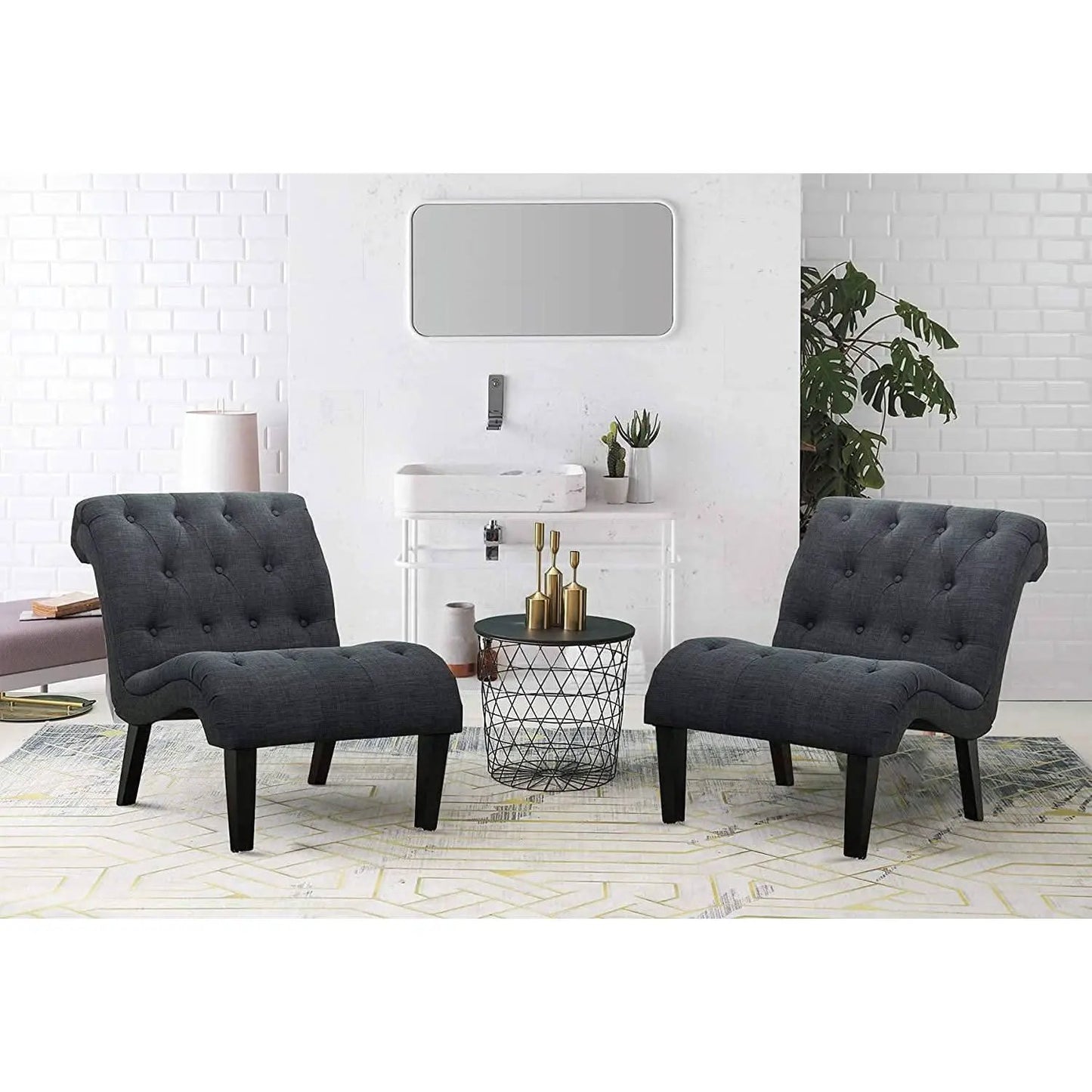 Button Tufted Slipper Chair For Compact Living Room Decor from PriceLows™