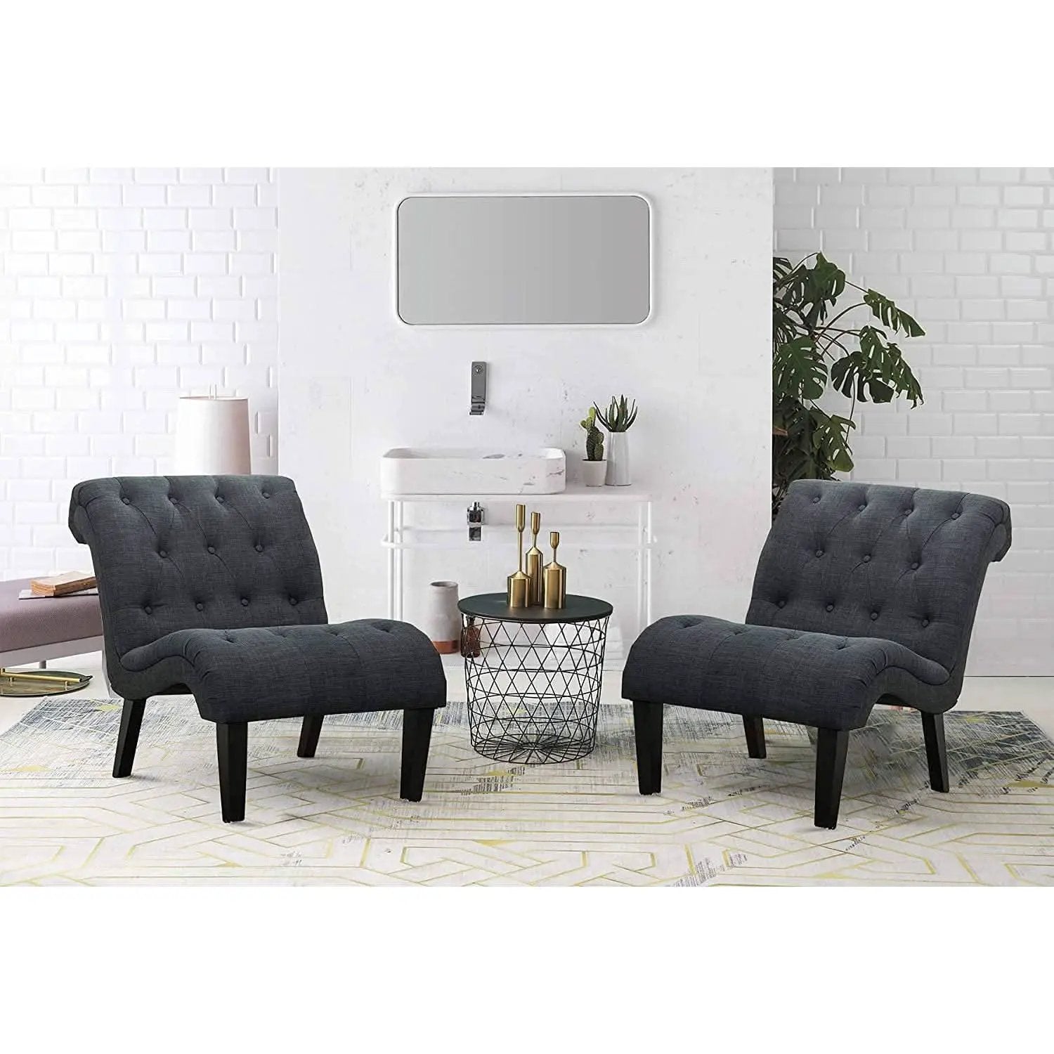 Button Tufted Slipper Chair For Compact Living Room Decor from PriceLows™