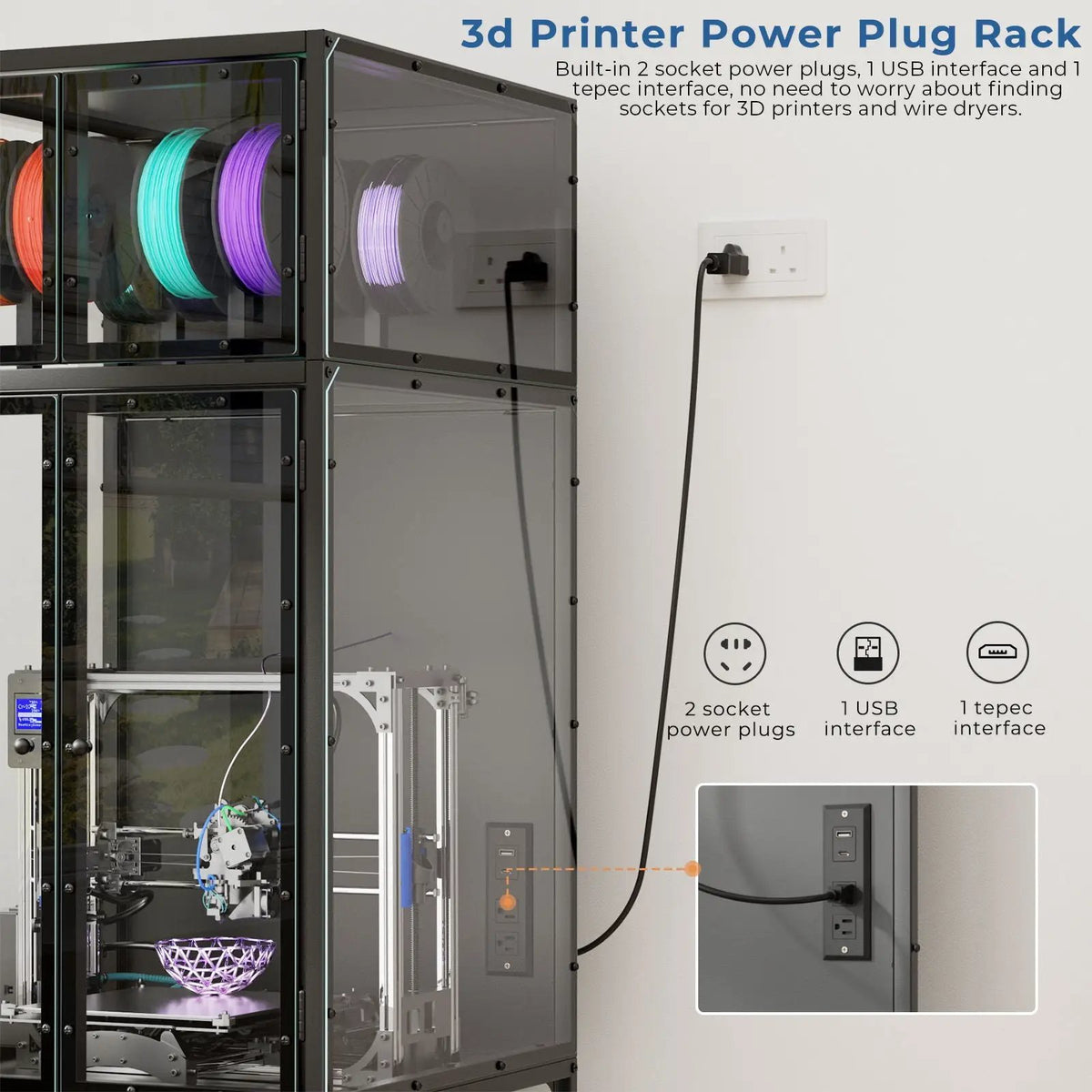 3D Printer Cabinet | Double Layer Filament Storage | T-Shaped Filament Bar | Noise Reducing Dust Proof