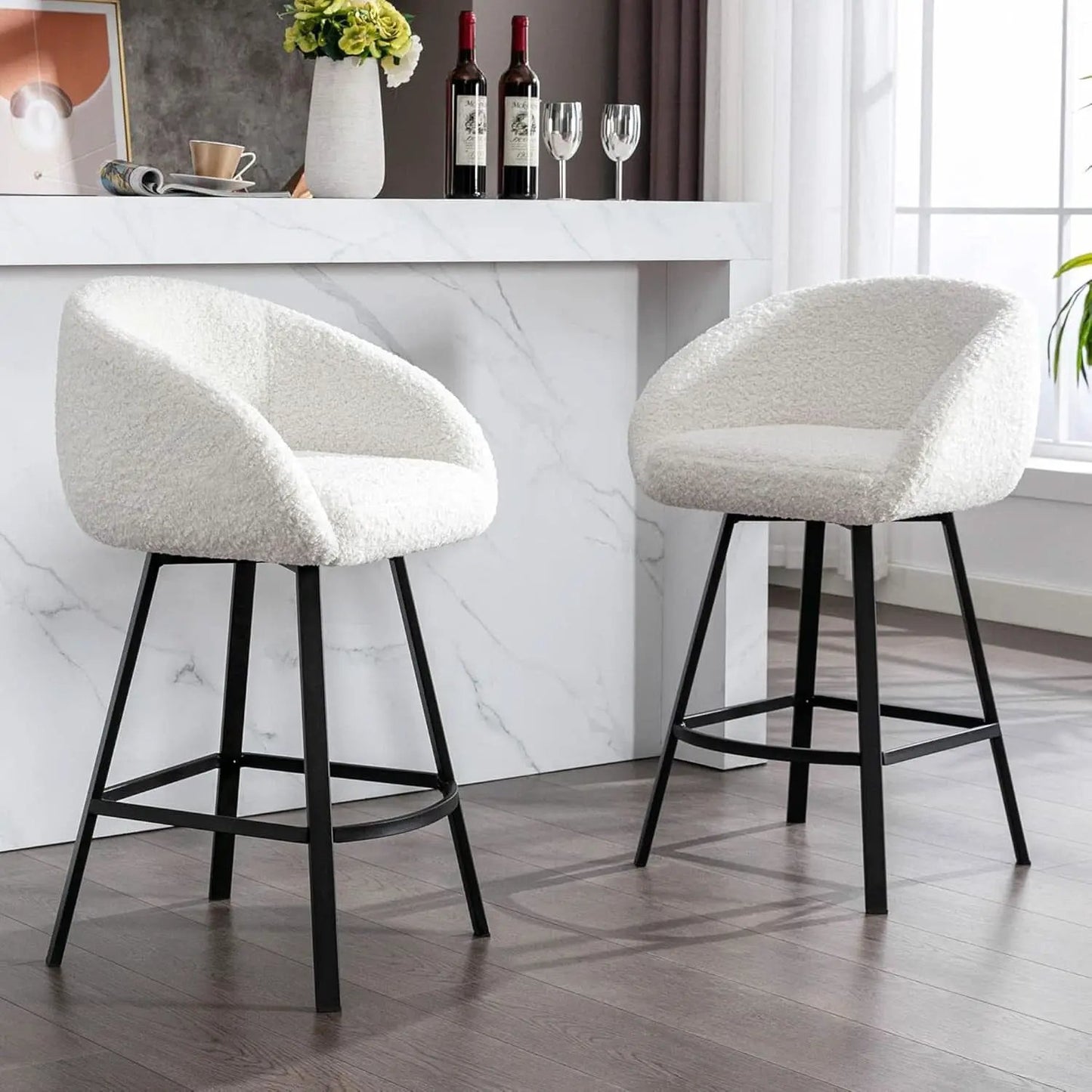 26 Inch Swivel Counter Stool White Sherpa Upholstered Bar Stool For Kitchen Counter from PriceLows™