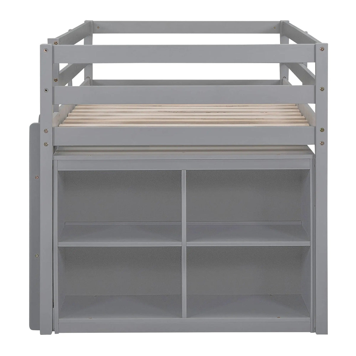 Loft Bed With Retractable Desk | 4 Front Drawers | Lateral Portable Desk | Side Shelves