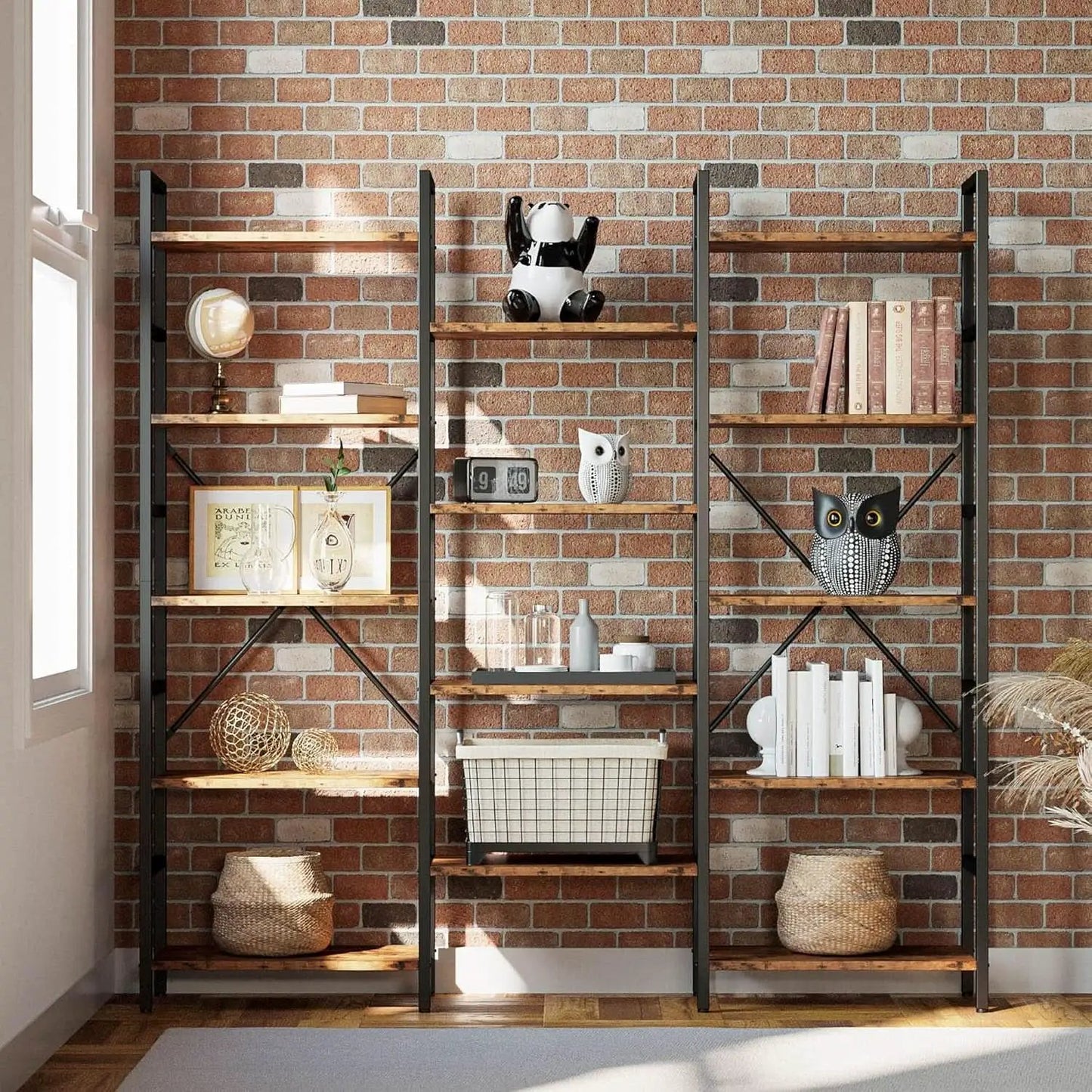 Triple Wide 5 Tier Industrial Bookshelf Matte Black from PriceLows™