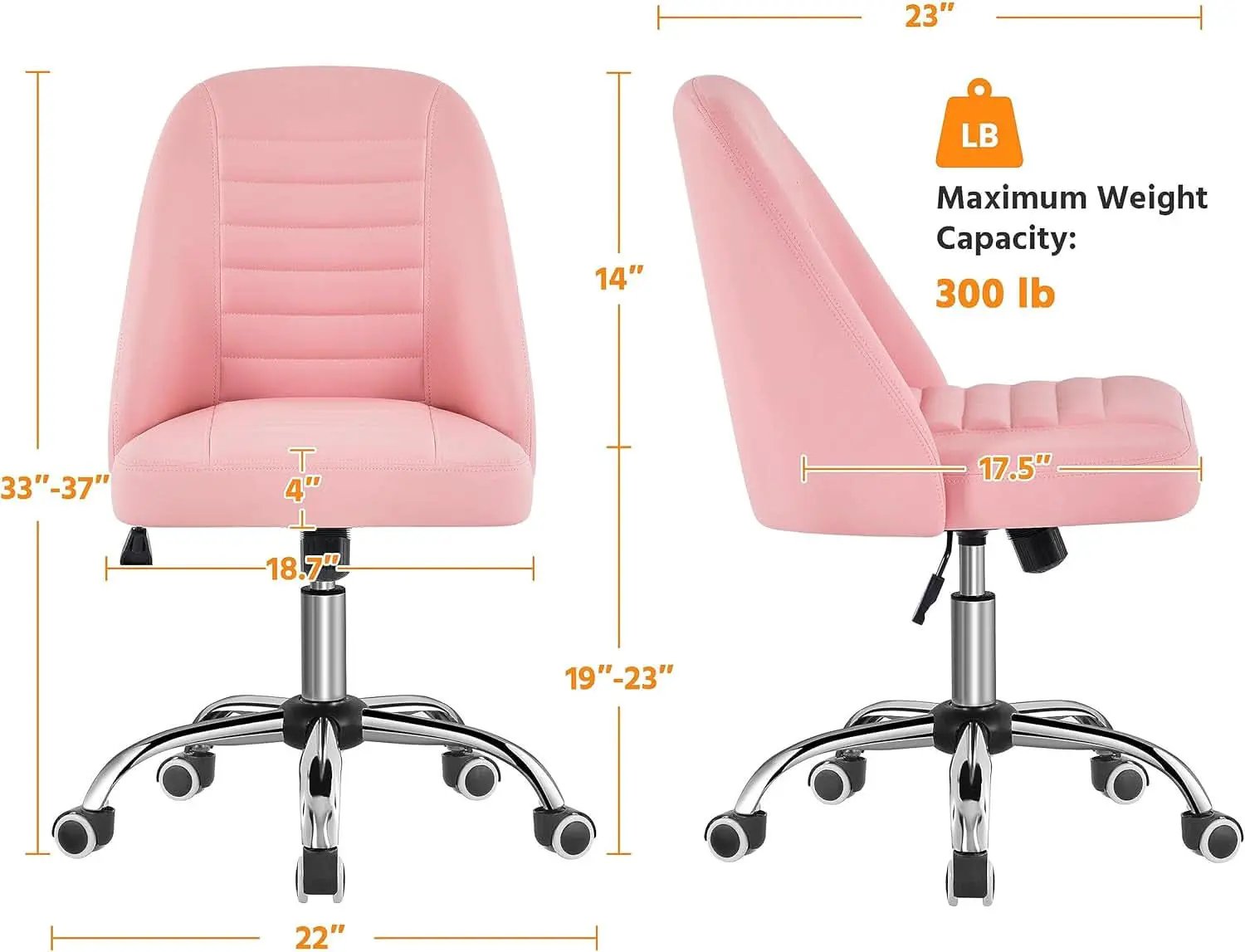 Pink PU Leather Armless Office Chair With Rolling Wheels from PriceLows™