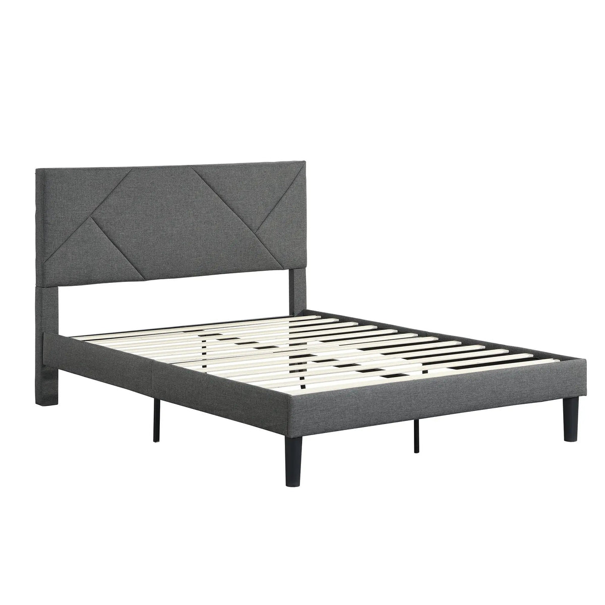 Upholstered Platform Bed | Solid Wood Slats | No Box Spring | Full Gray