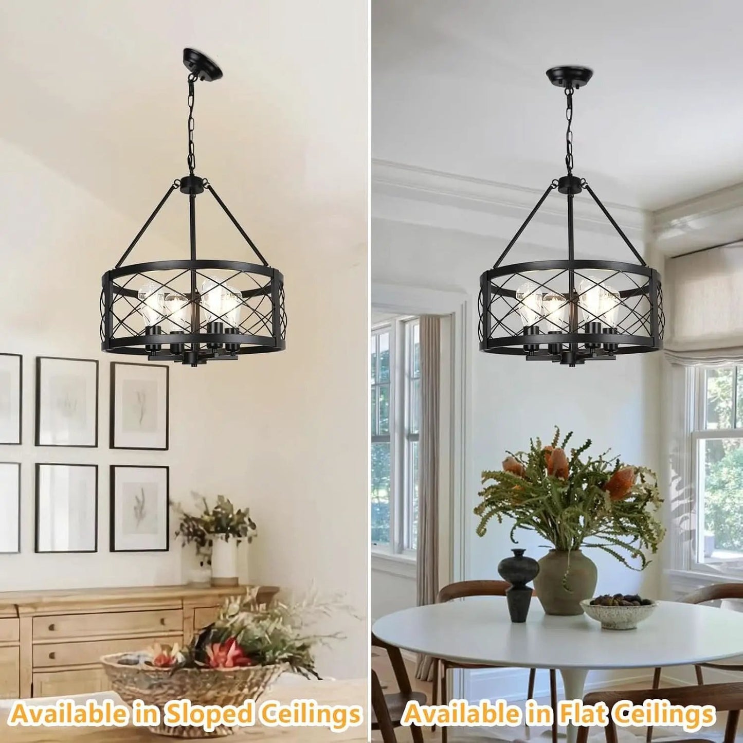 Black Industrial Chandelier Four Light Drum Fixture from PriceLows™