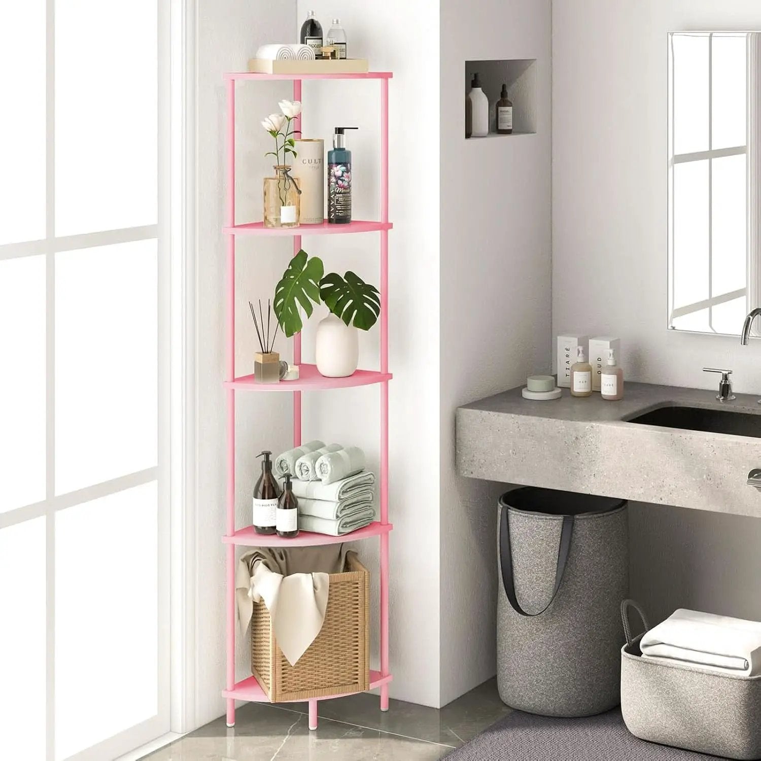 65 Inch Rustic Corner Shelf Stand 5 Tier Display Shelves from PriceLows™