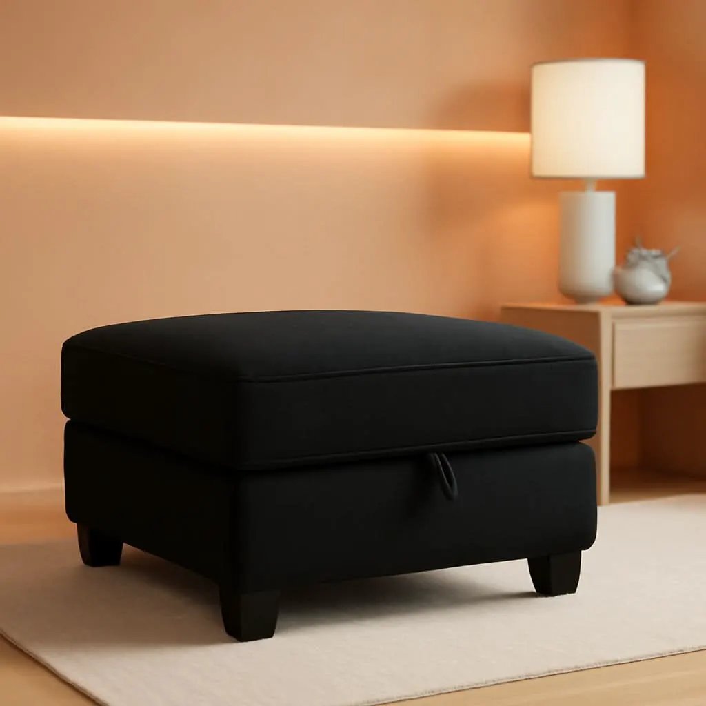 Premium Velvet Black Multifunctional Storage Ottoman from PriceLows™