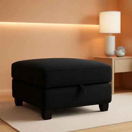 Premium Velvet Black Multifunctional Storage Ottoman from PriceLows™