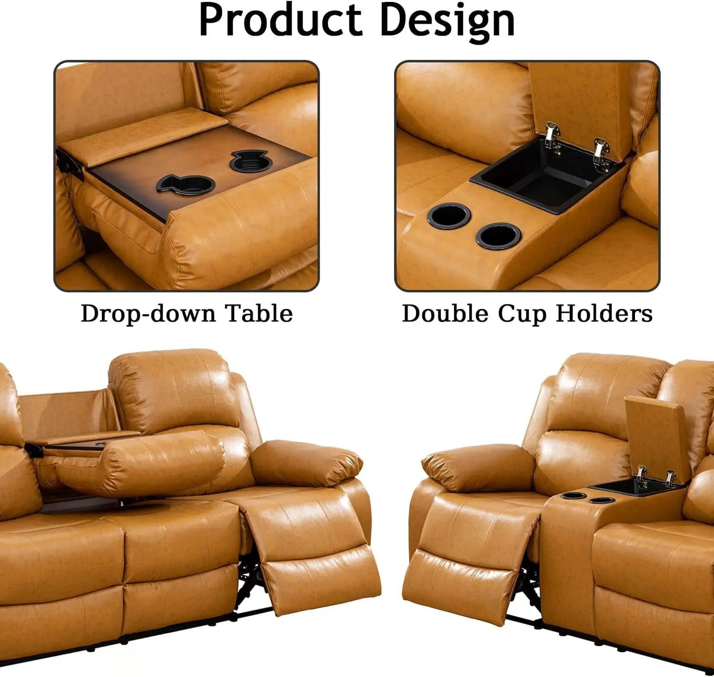 Ginger Leather Recliner Sofa Set 3 Piece With Storage from PriceLows™