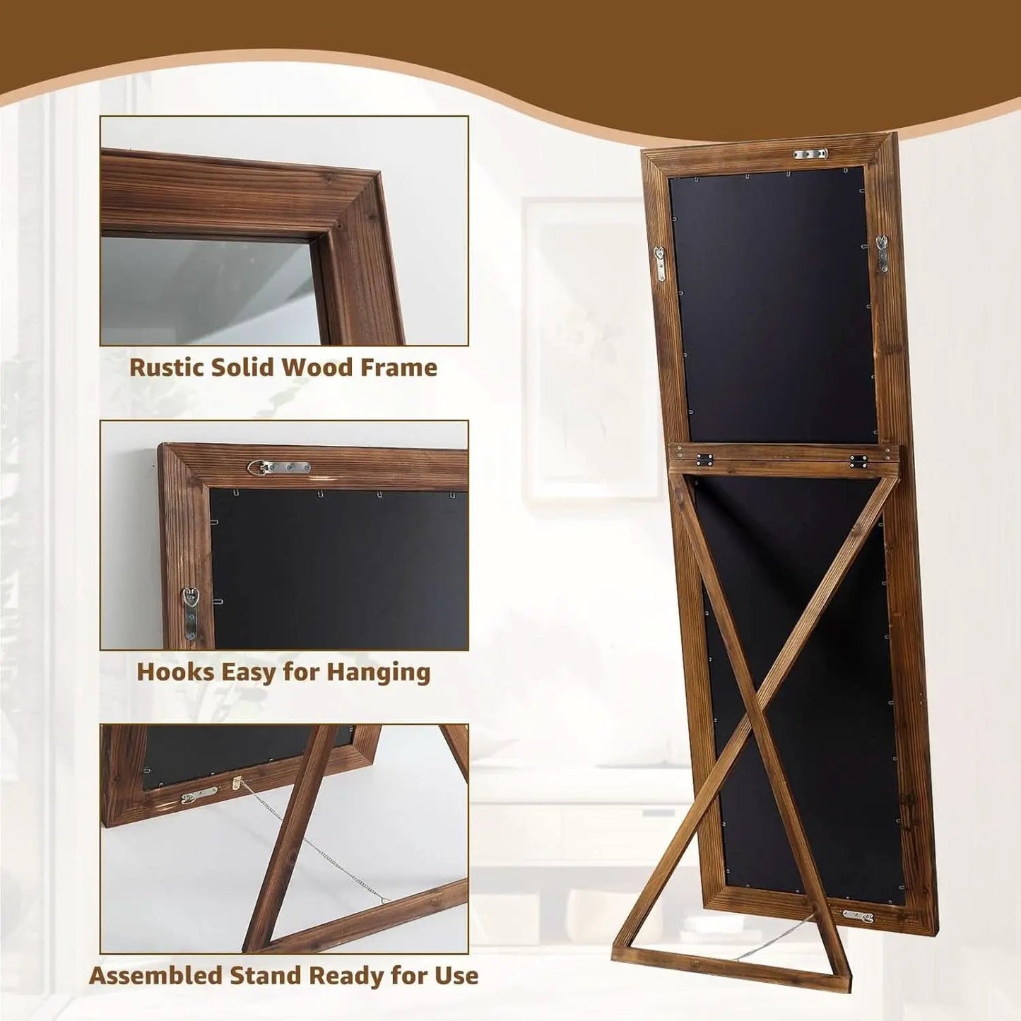 Rustic Farmhouse Full Length Mirror 64x21 Inch Wood Frame from PriceLows™