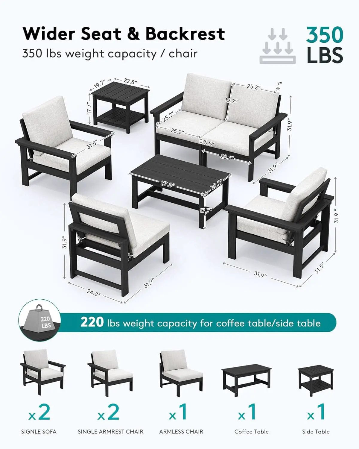HDPE Outdoor Patio Furniture Set 7 Piece All Weather from PriceLows™