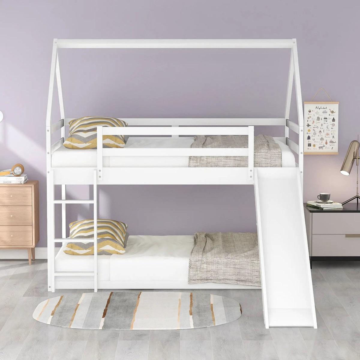 House Shape Bunk Bed | Integrated Slide | Safety Ladder | Youth