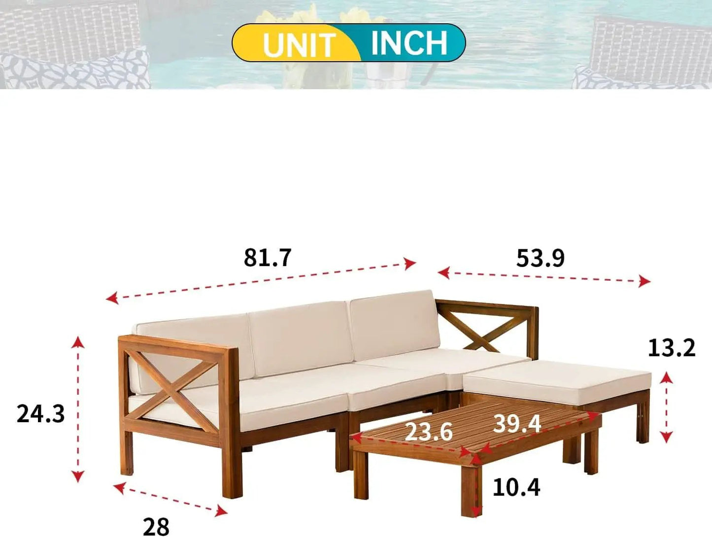 Acacia Wood Outdoor 5 Piece Patio Set With Cushions from PriceLows™