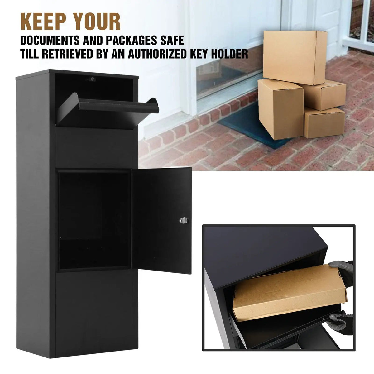Freestanding Parcel Drop Box | Lockable Door | Weatherproof | Black