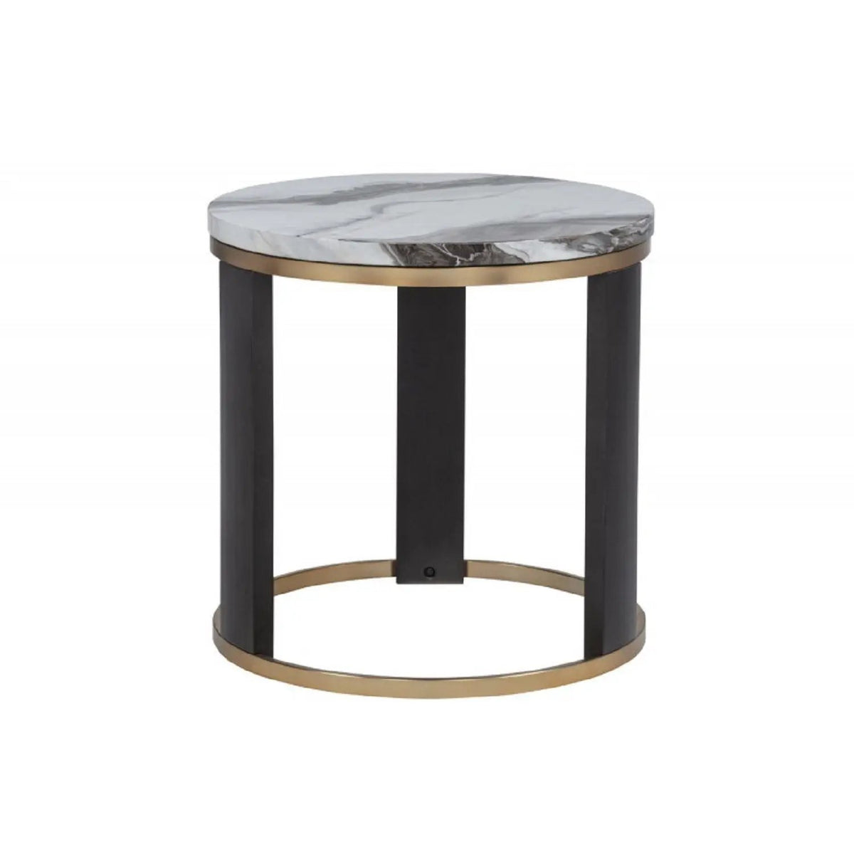 Round End Table | Faux Marble Top | Gold Metal Frame | Ivory Finish