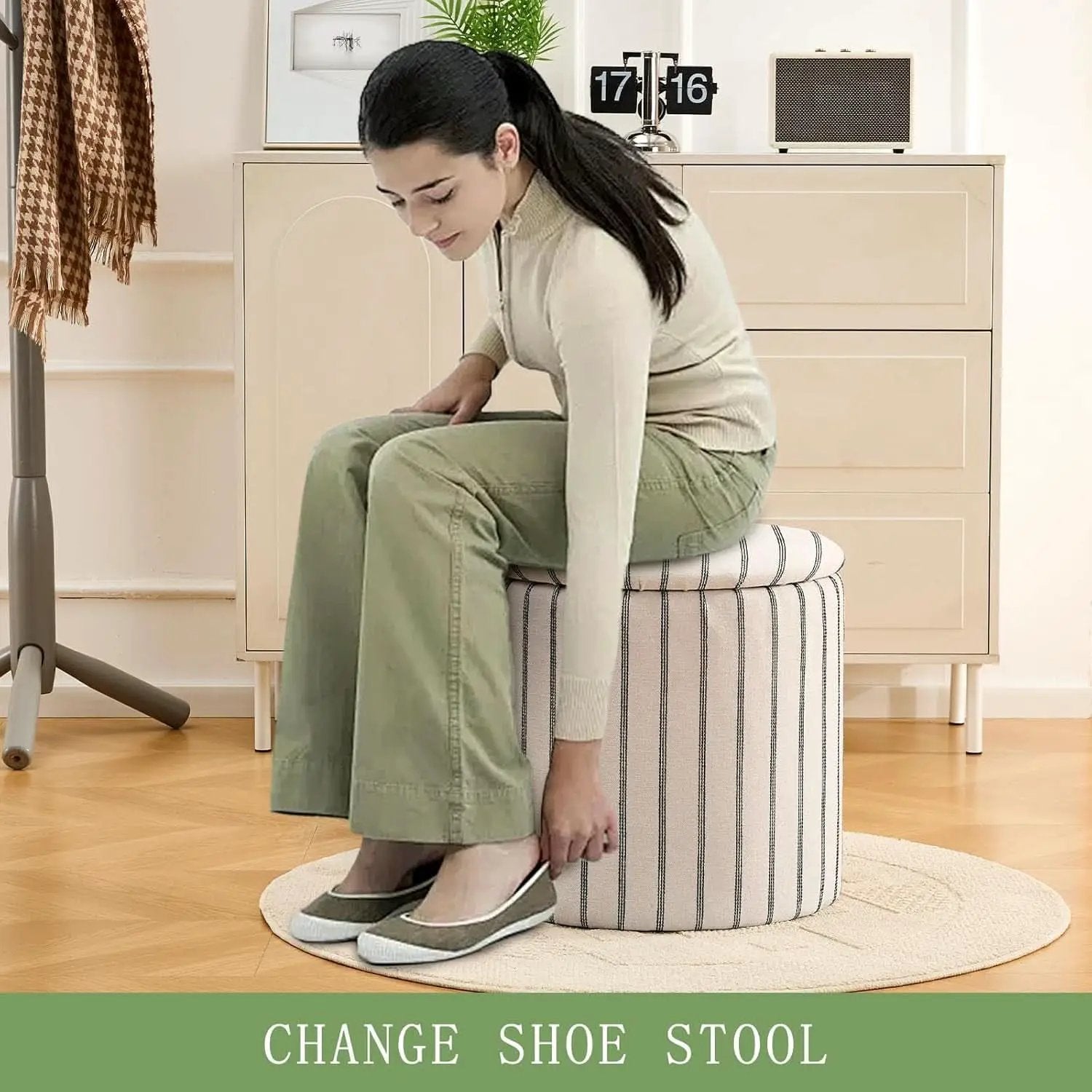 EighteenInch Round Storage Ottoman With Removable Tray from PriceLows™