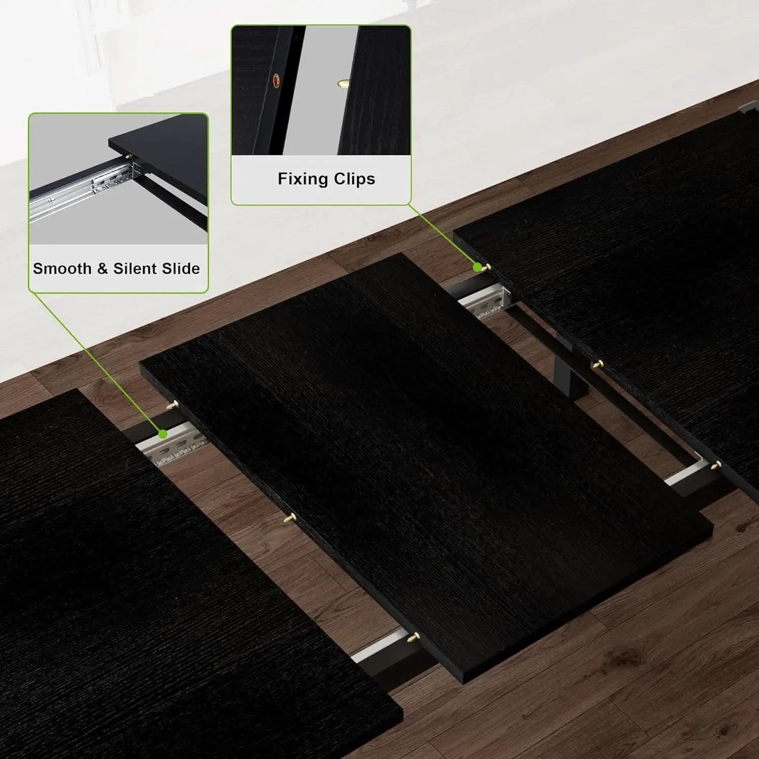 63 Inch Extendable Dining Table Set Black For 4 To 8 from PriceLows™