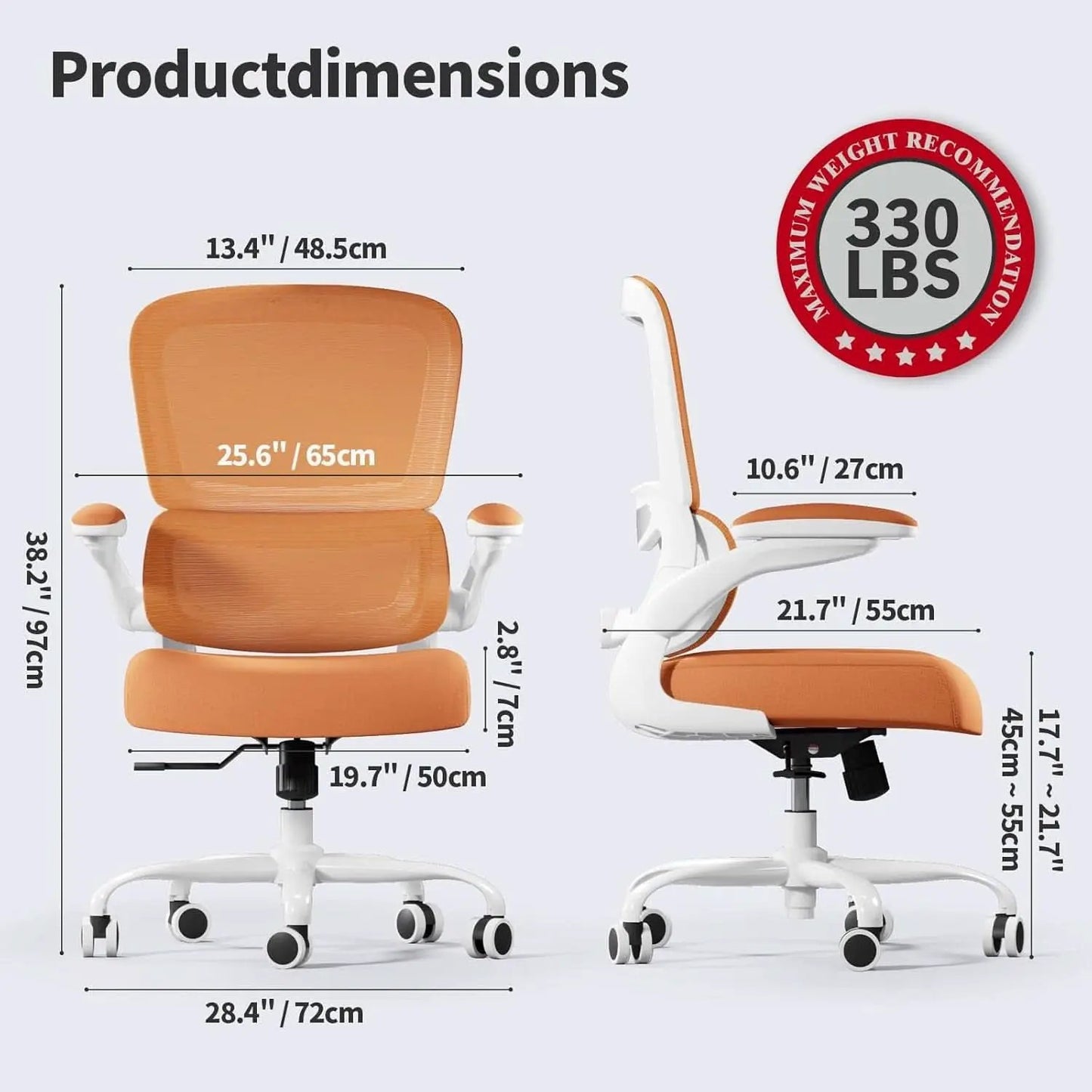 Ergonomic Office Chair With Adjustable Lumbar Support Orange Mesh Desk Chair from PriceLows™