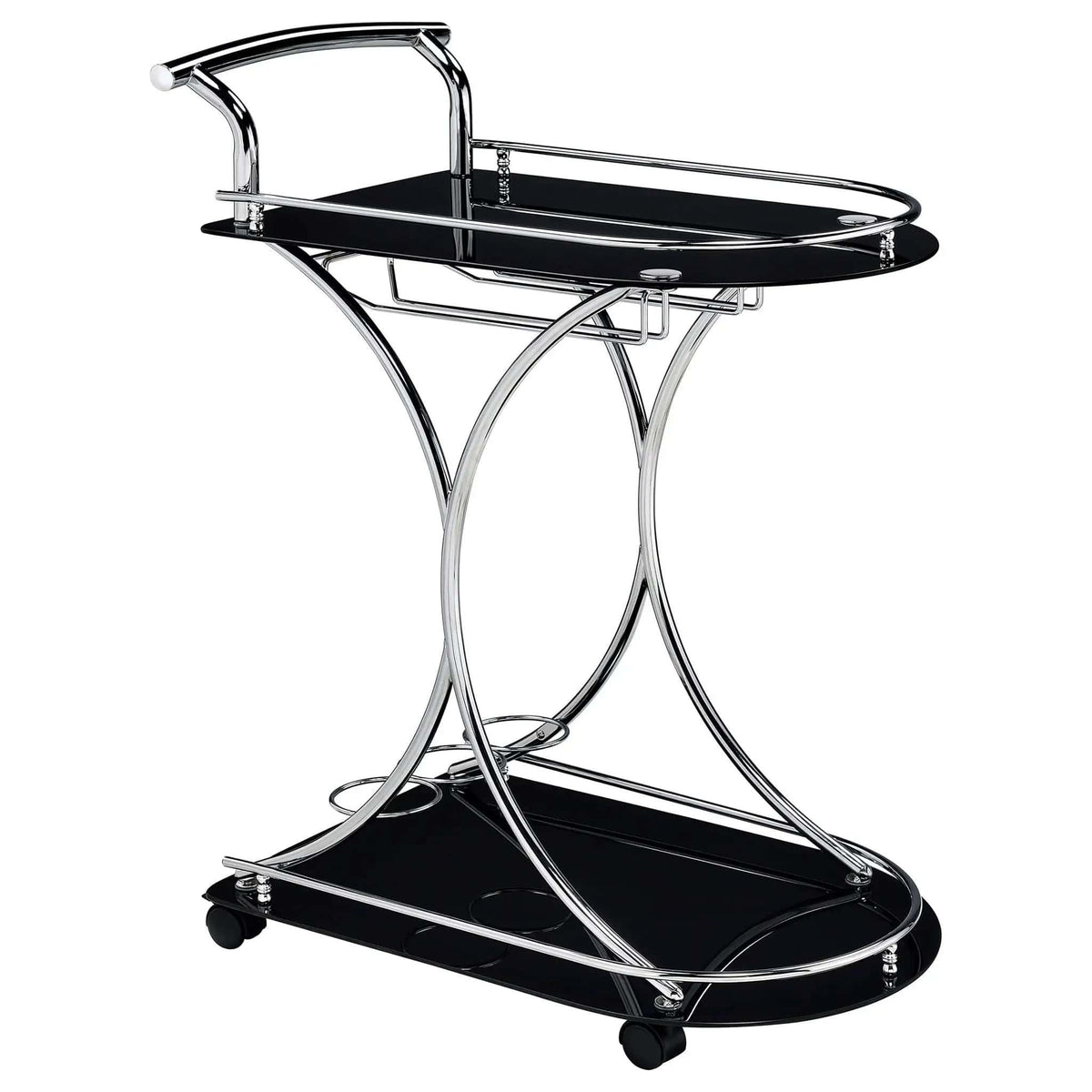 Elfman 2-tier Glass Shelf Metal Bar Cart Black and Chrome | 26.5 x 15.75 x 33.75 in | Glass & Metal | Home