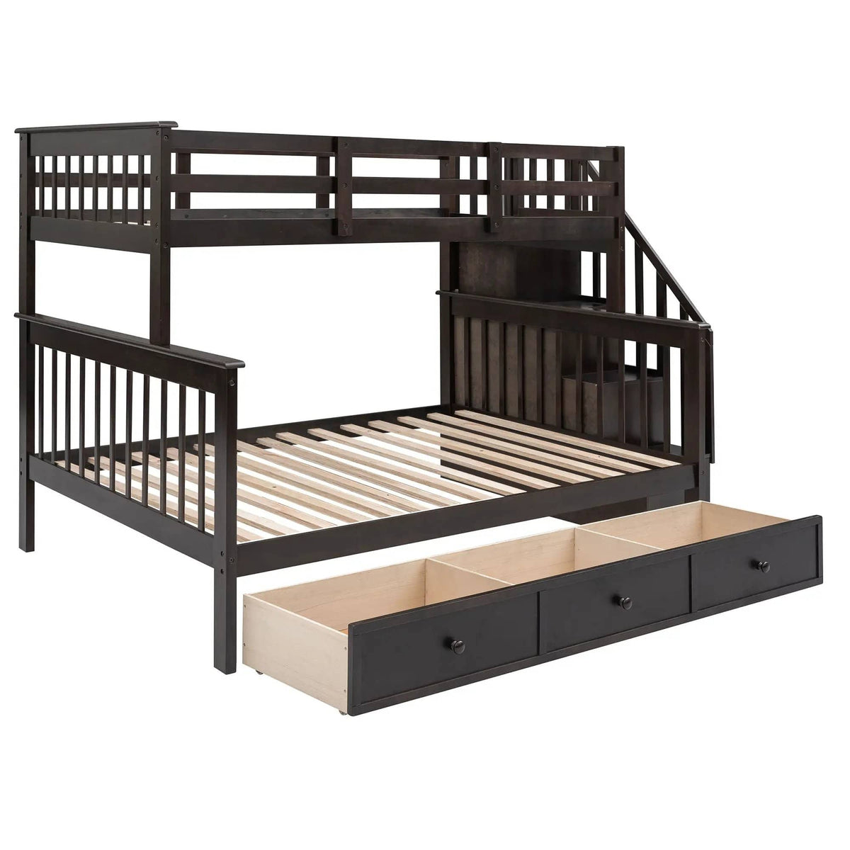 Stairway Bunk Bed With Storage And Guard Rail For Bedroom | 2 Pieces | Bedroom Furniture | Bedroom
