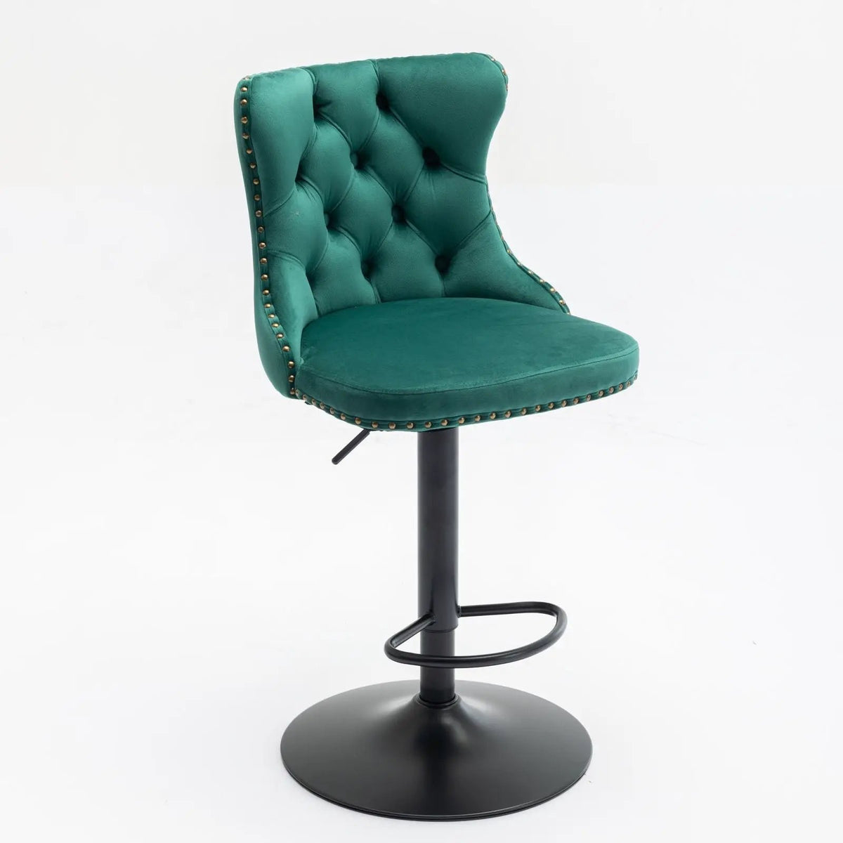 Swivel Barstools | Adjustable Height | Tufted Back With Nailheads | Set of 2